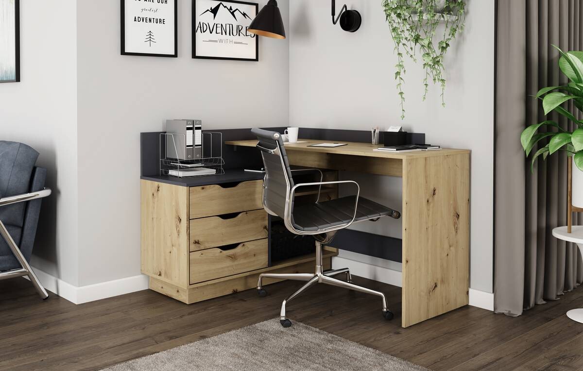 Winkelschreibtisch BELFAST anthrazit Eiche Nachbildung B/H/T: ca. 129x83,5x105 cm