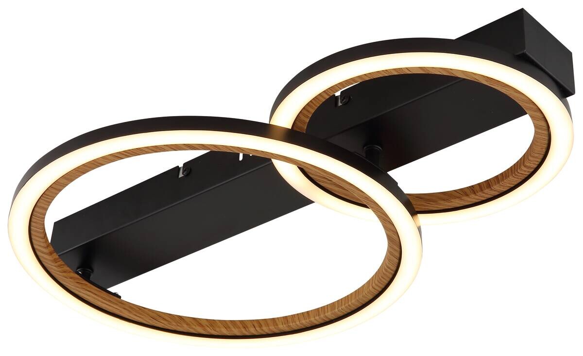 GLOBO LED-Deckenleuchte mattschwarz dunkelbraun Opal Kunststoff Metall B/H/L: ca. 30x7x44 cm 1 Brennstellen