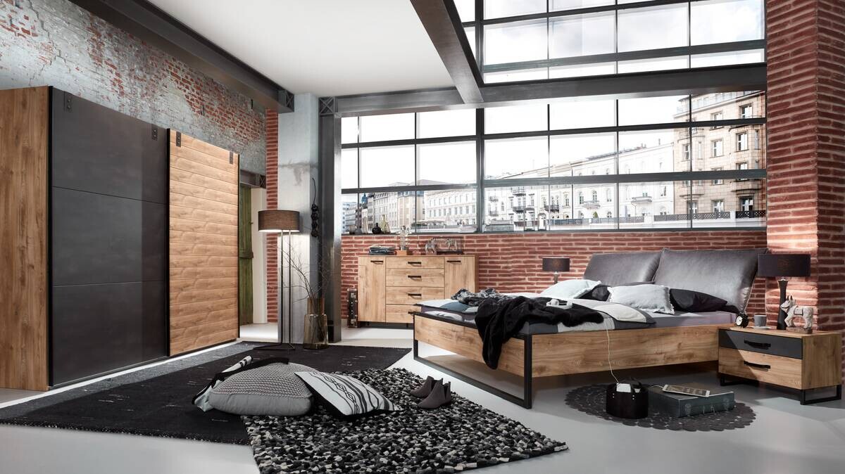 Futonbett Detroit Plankeneiche Nachbildung B/H/T: ca. 180x100x210 cm Liegefläche B/L: ca. 180x200 cm