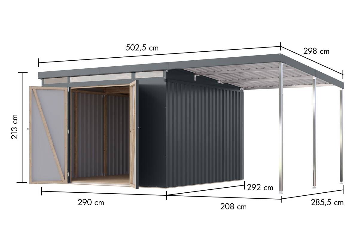 Karibu Gartenhaus Indra 3,5 anthrazit B/H/T: ca. 289x213x289 cm