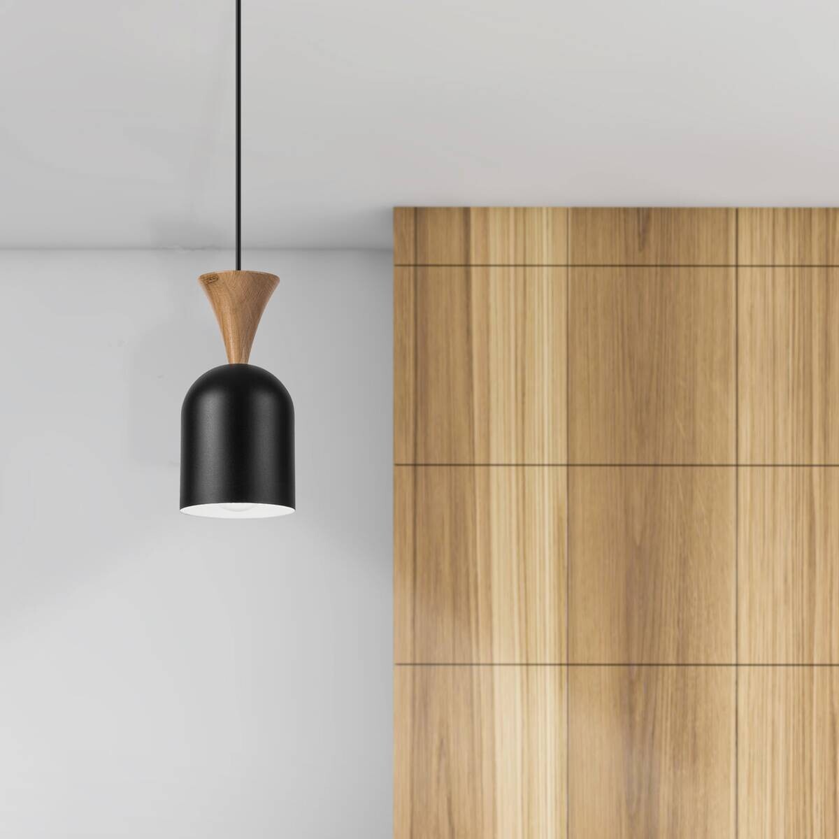 Lamkur Hängeleuchte schwarz Eiche Stahl Holz B/H/L: ca. 11x102x11 cm E27 1 Brennstellen