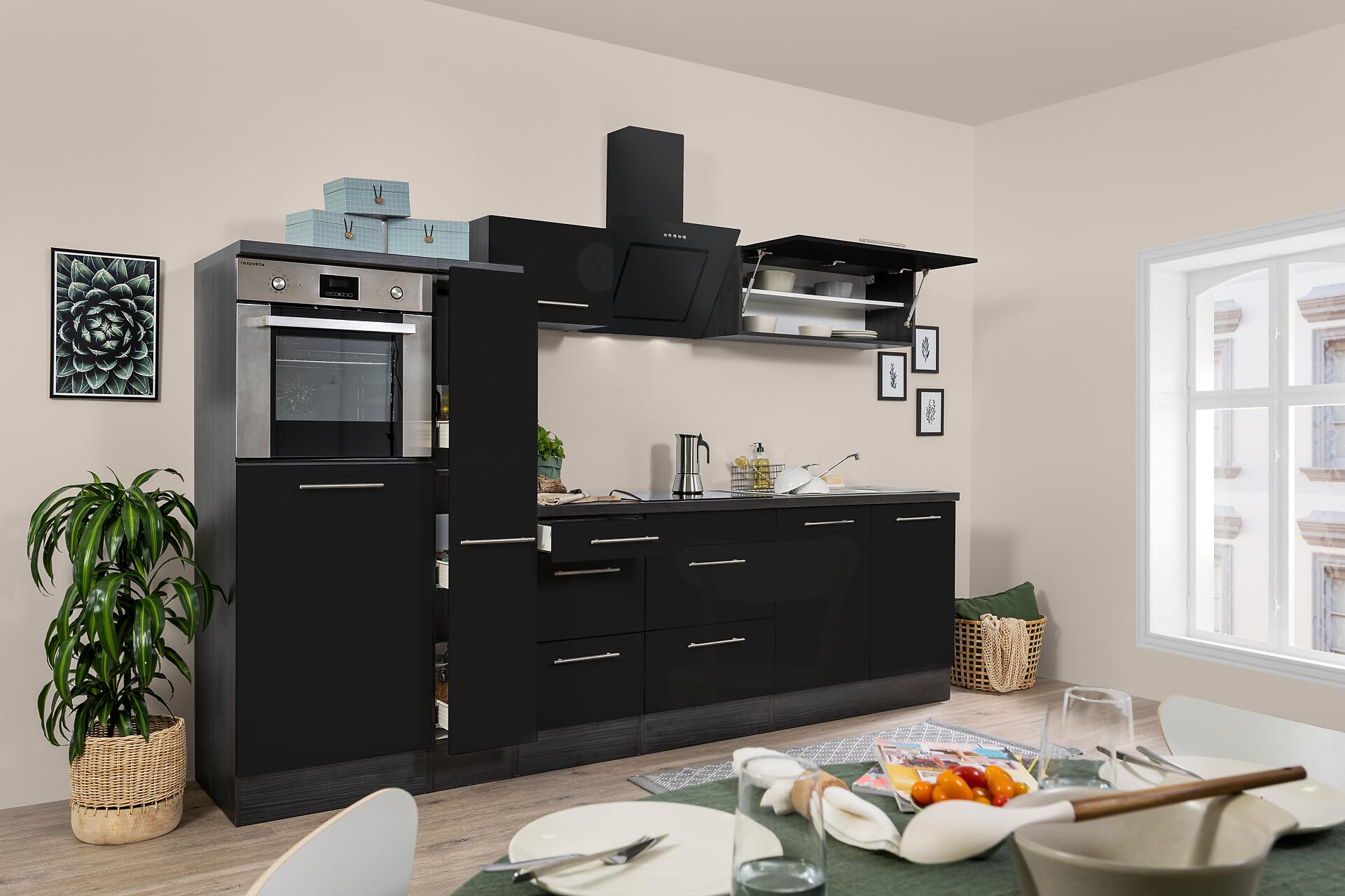 Respekta Küchenblock Amanda schwarz Hochglanz B/H/T: ca. 300x200x60 cm