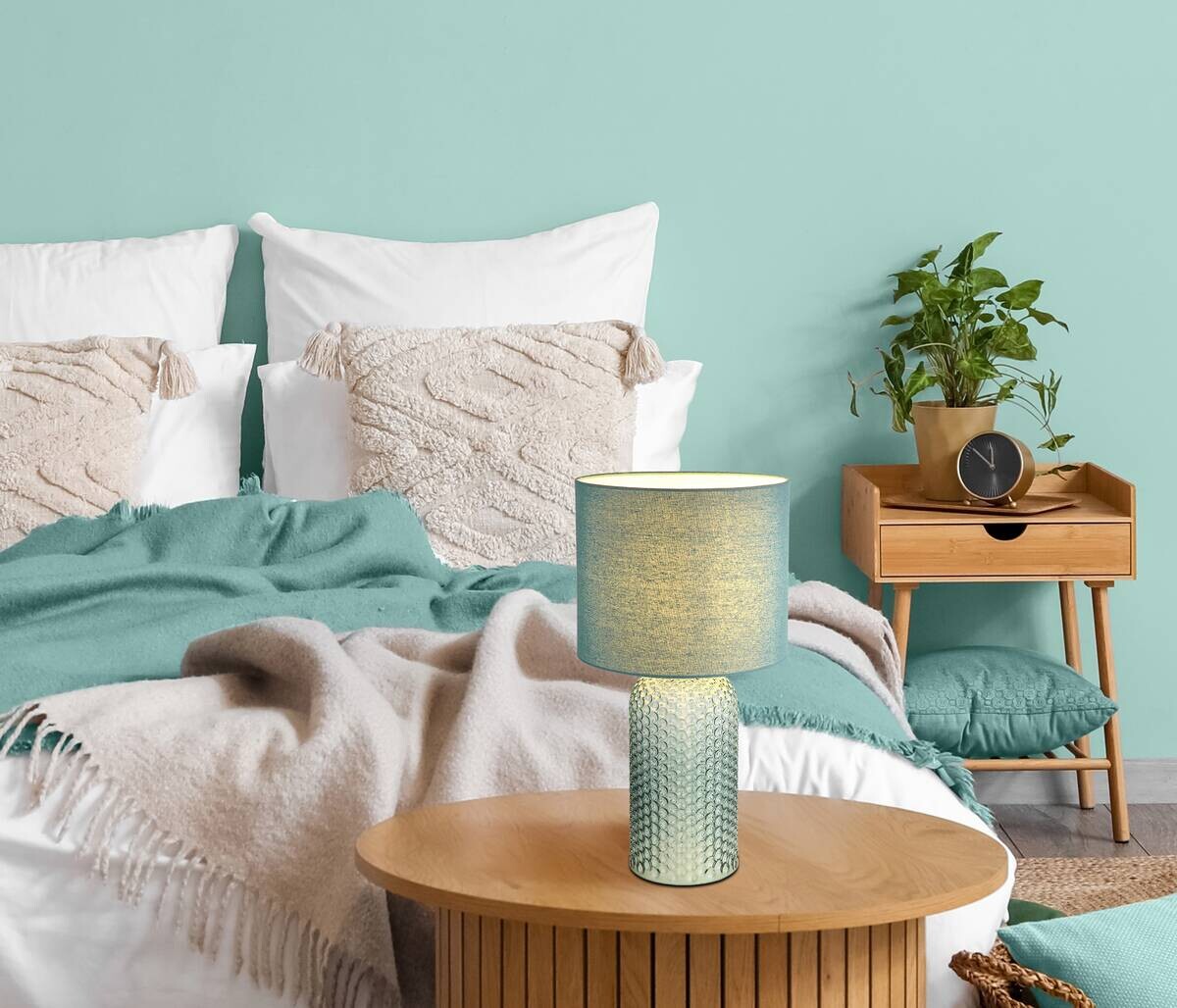 GLOBO Tischleuchte SOFIA 21735BG hellgrün Glas H/D: ca. 50x26,5 cm E27 1 Brennstellen