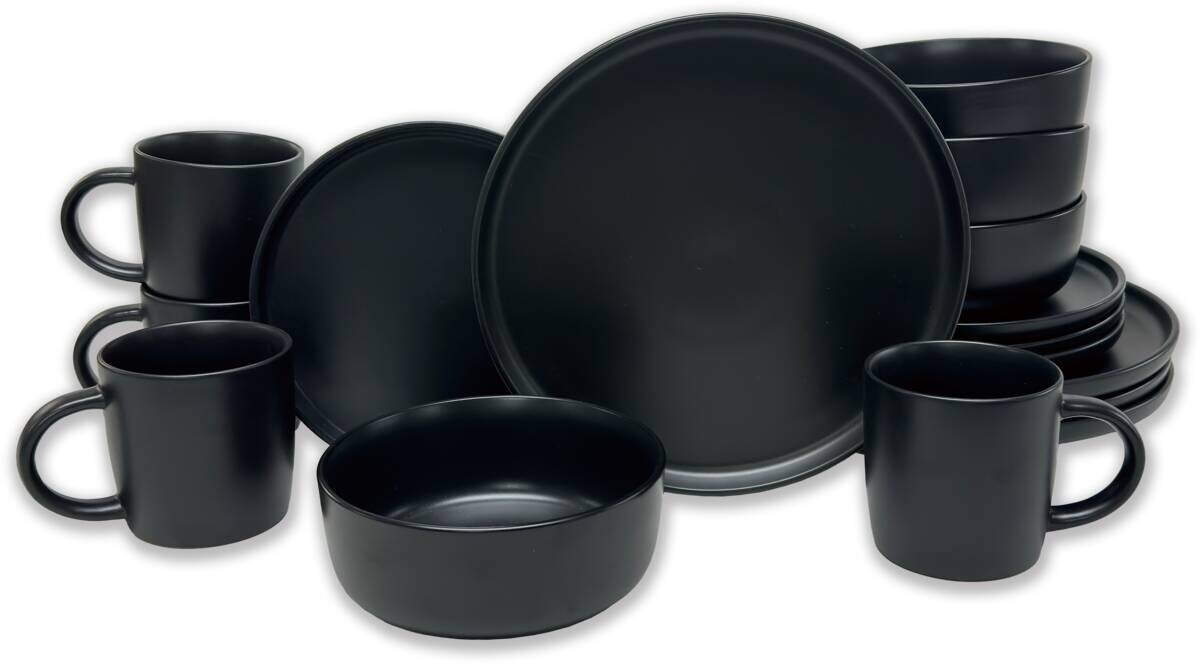 Kevoli  home Kombiservice mattschwarz Steingut 16 tlg.