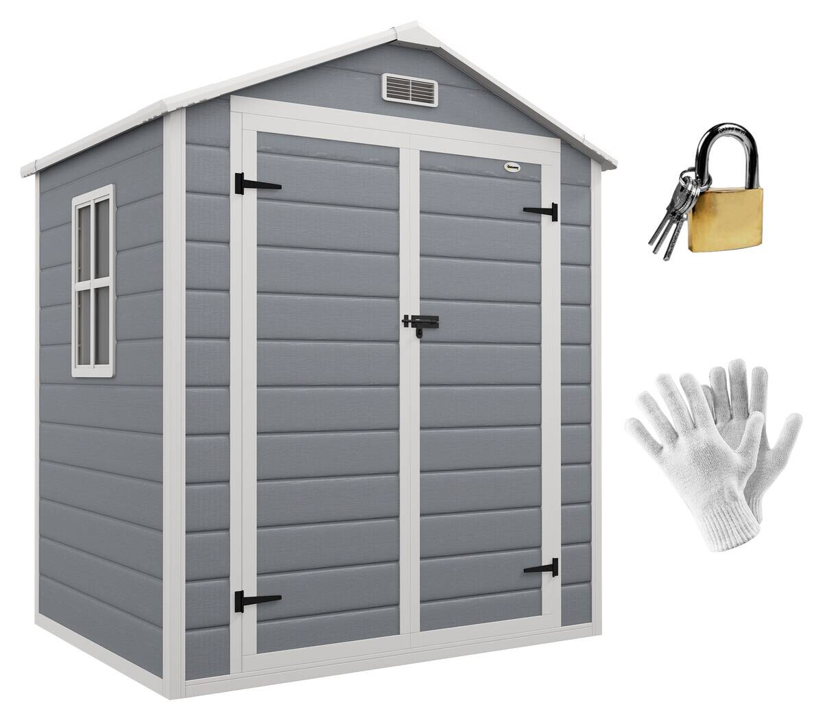 Outsunny Gartenschuppen grau Kunststoff B/H/L: ca. 134x210x183 cm