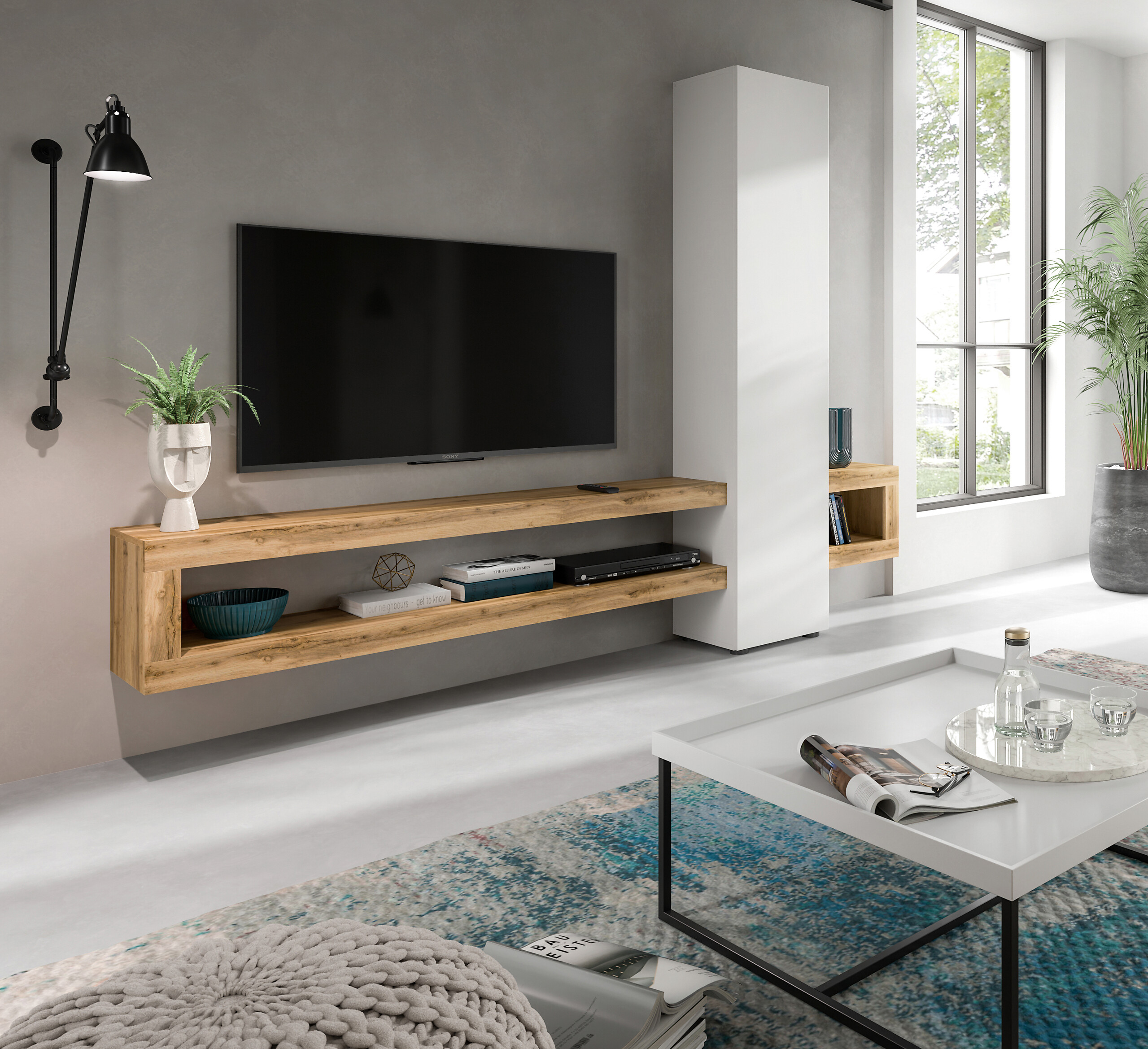 Wohnwand Samba weiß Eiche Wotan Nachbildung B/H/T: ca. 240x190x35 cm