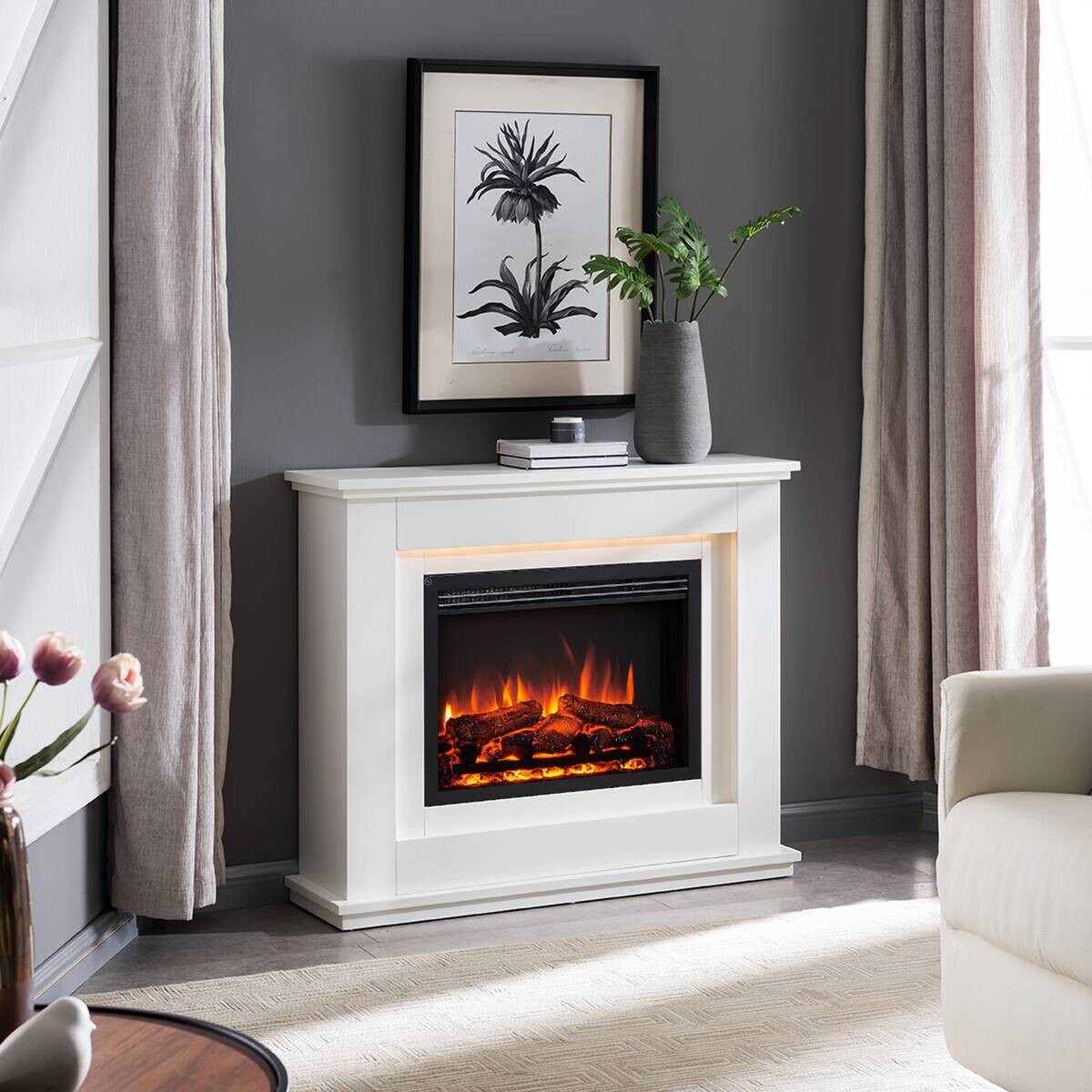 Balderia Elektrischer-Kamin Baldur EF61D-MT119A weiß MDF B/H/T: ca. 100x83x28 cm ca. 2000 W