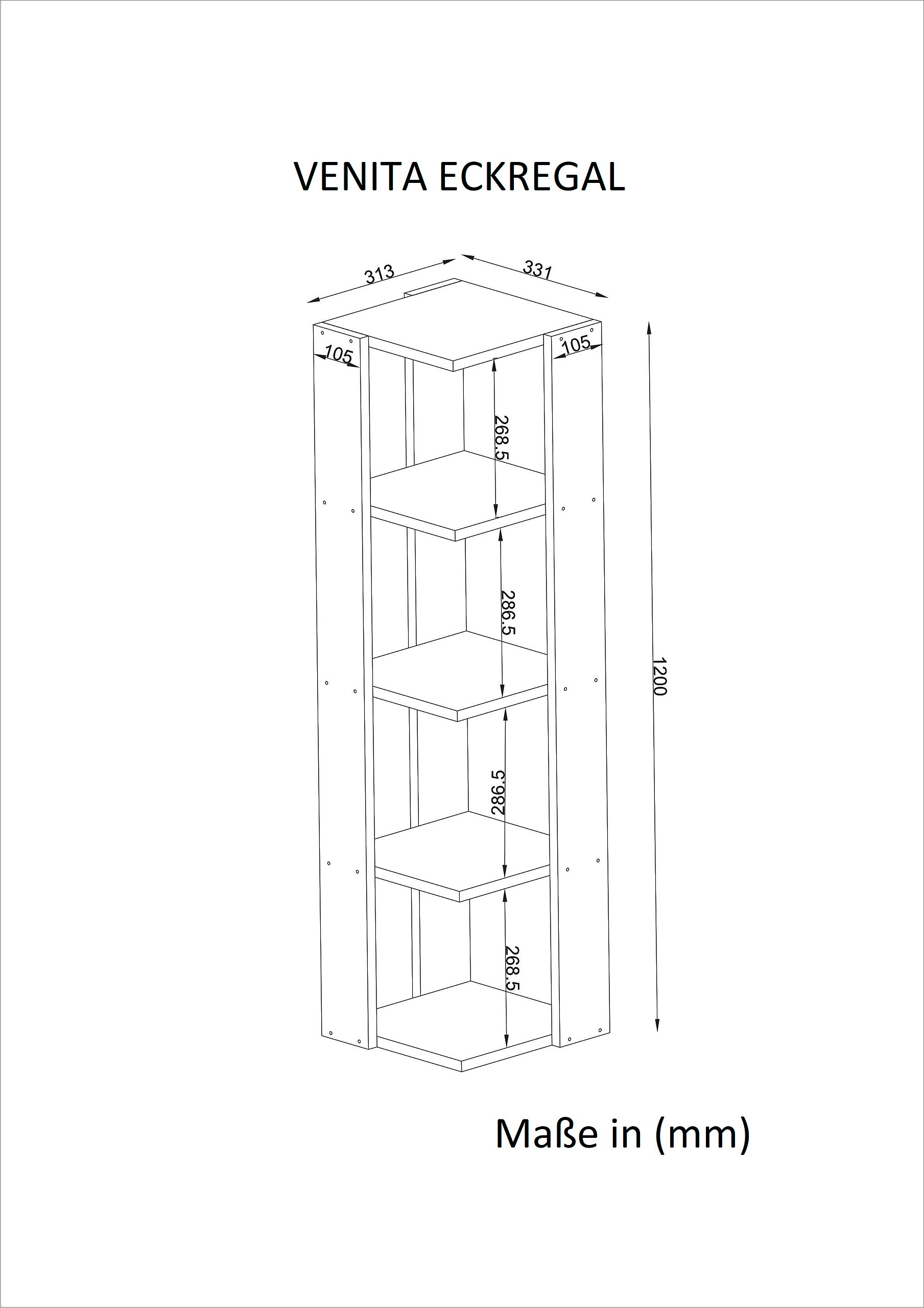 Eckregal Venita weiß B/H/T: ca. 31,3x120x31,3 cm Eckregal Venita weiß B/H/T: ca. 31,3x120x31,3 cm