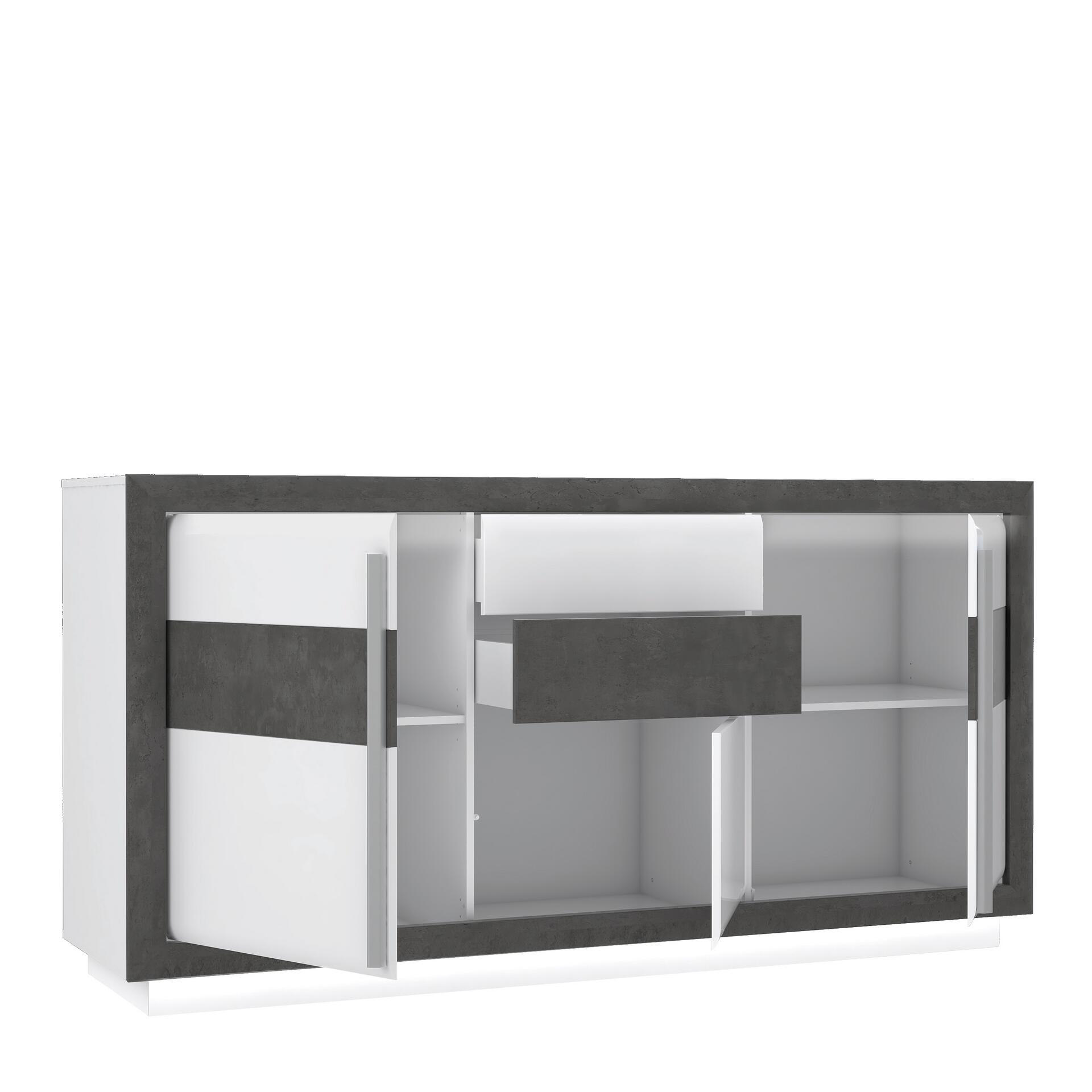 Sideboard  weiß Hochglanz Beton dunkel Optik B/H/T: ca. 193x98x53 cm
