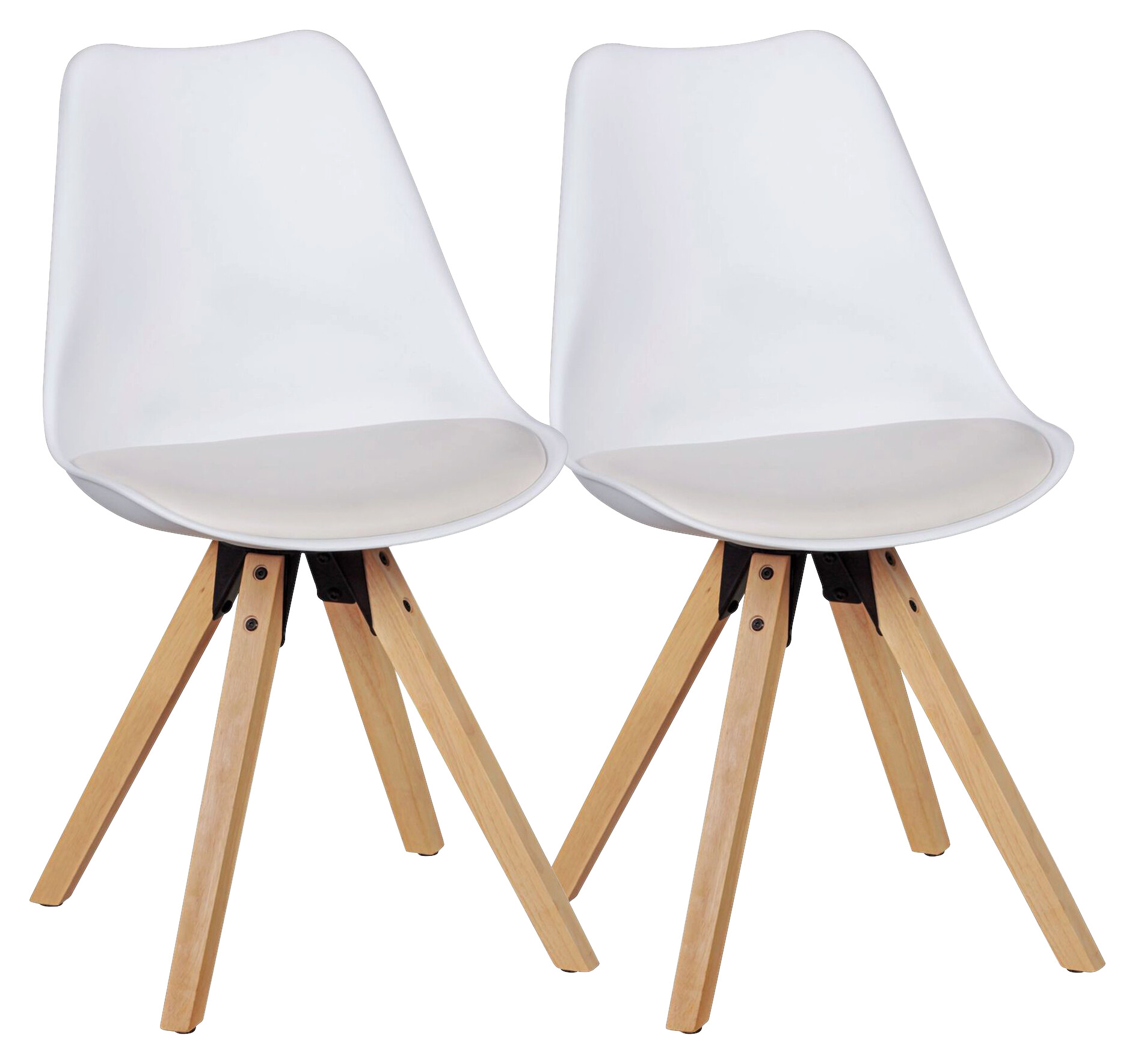 Stuhl 2er-Set weiß natur Kunststoff Echtholz Kunstleder B/H/T: ca. 52x87x49 cm