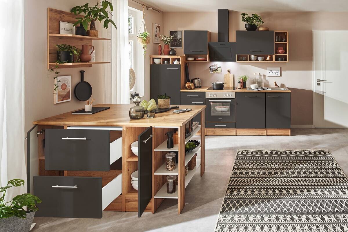 Respekta Küchenblock Hilde grau matt B/H/T: ca. 280x205x60 cm