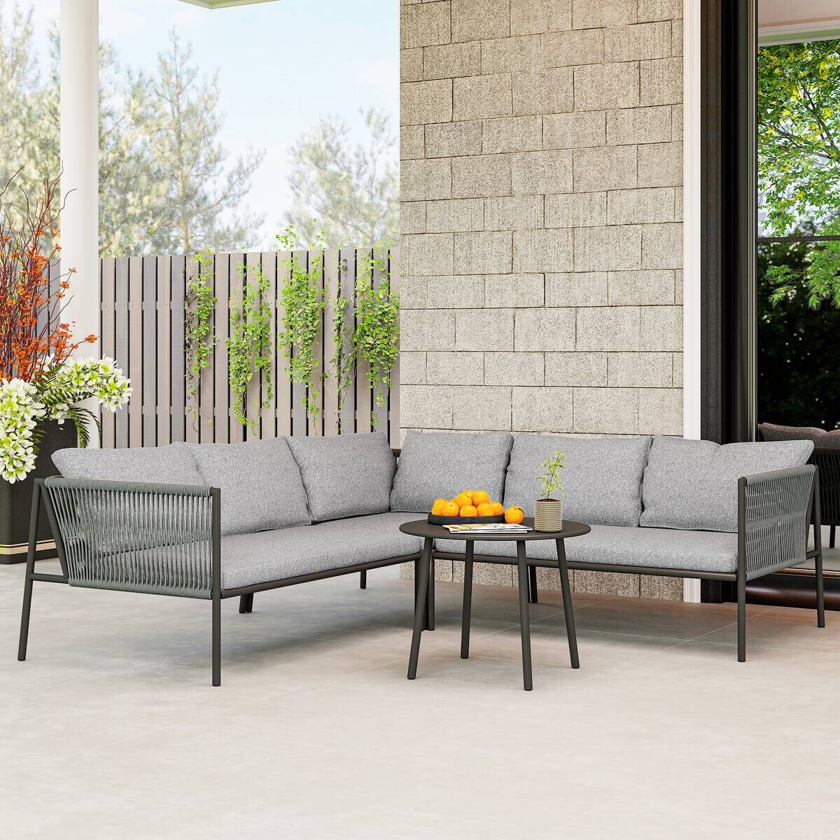 Outsunny Rattan Gartenmöbel Set dunkelgrau Polyethylen B/H/L: ca. 80x60,5x116 cm