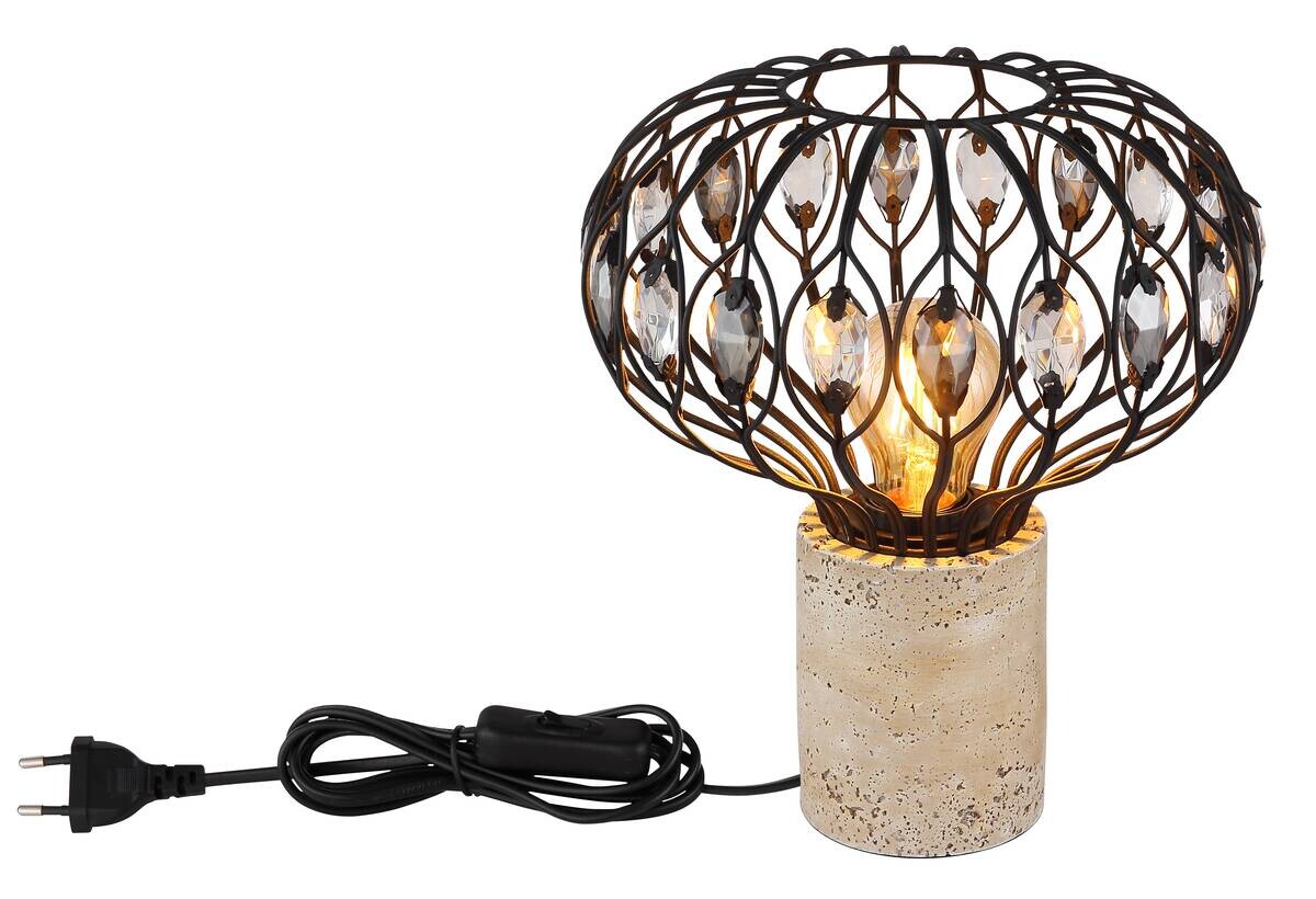 GLOBO Tischleuchte mattschwarz grau Rauch Metall Glas H/D: ca. 28,2x25 cm E27 1 Brennstellen