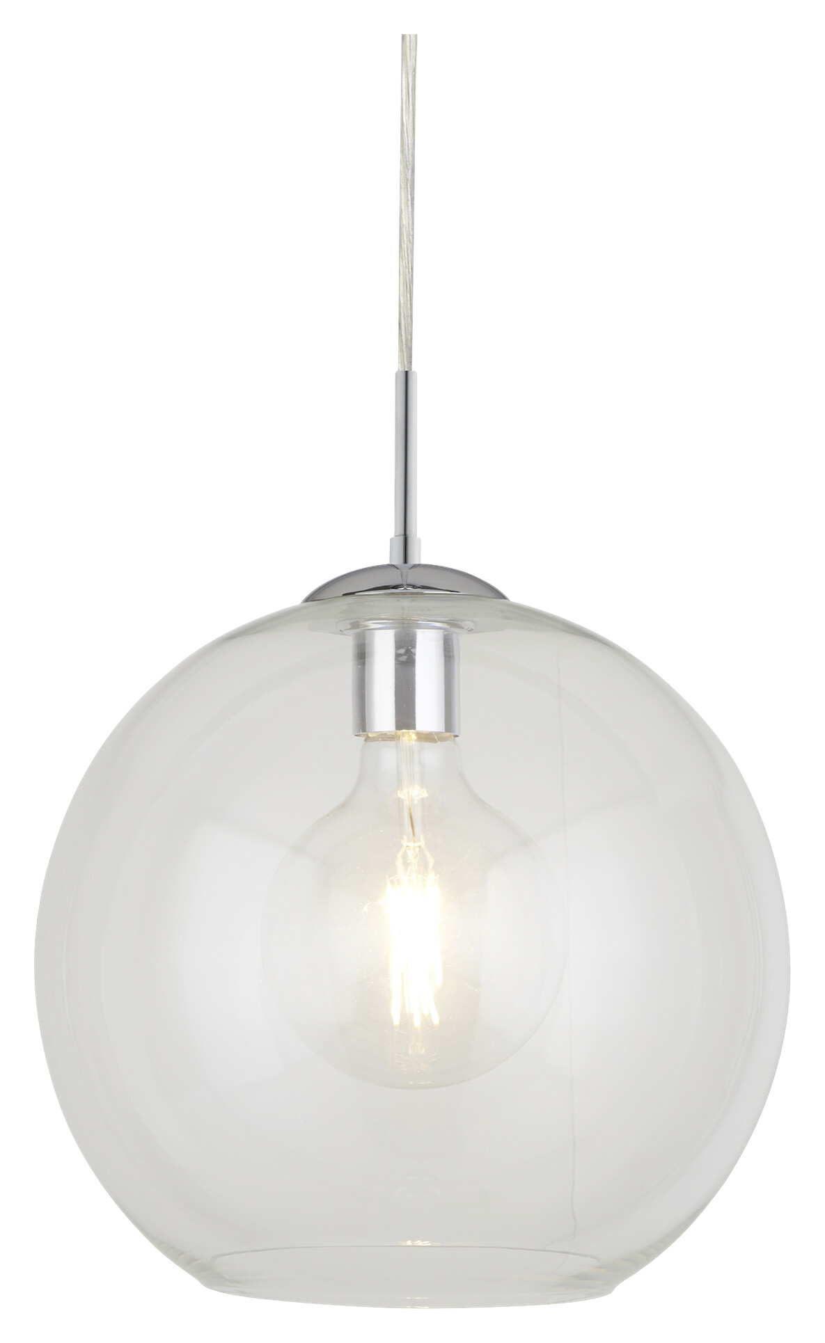 Searchlight Pendelleuchte Balls Chrom transparent Glas Stahl B/H/D: ca. 25x120x25 cm E27 1 Brennstellen