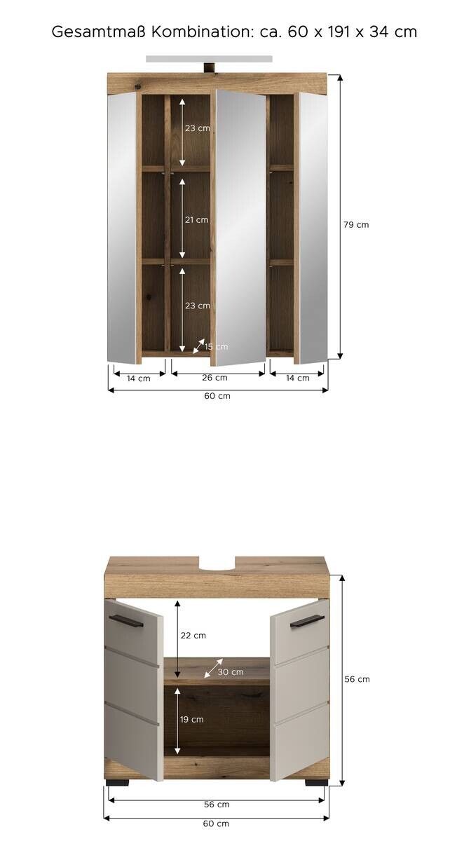 Badezimmer-Set Scout Evoke Oak Nachbildung Kaschmirgrau Nachbildung B/H/T: ca. 60x191x34 cm