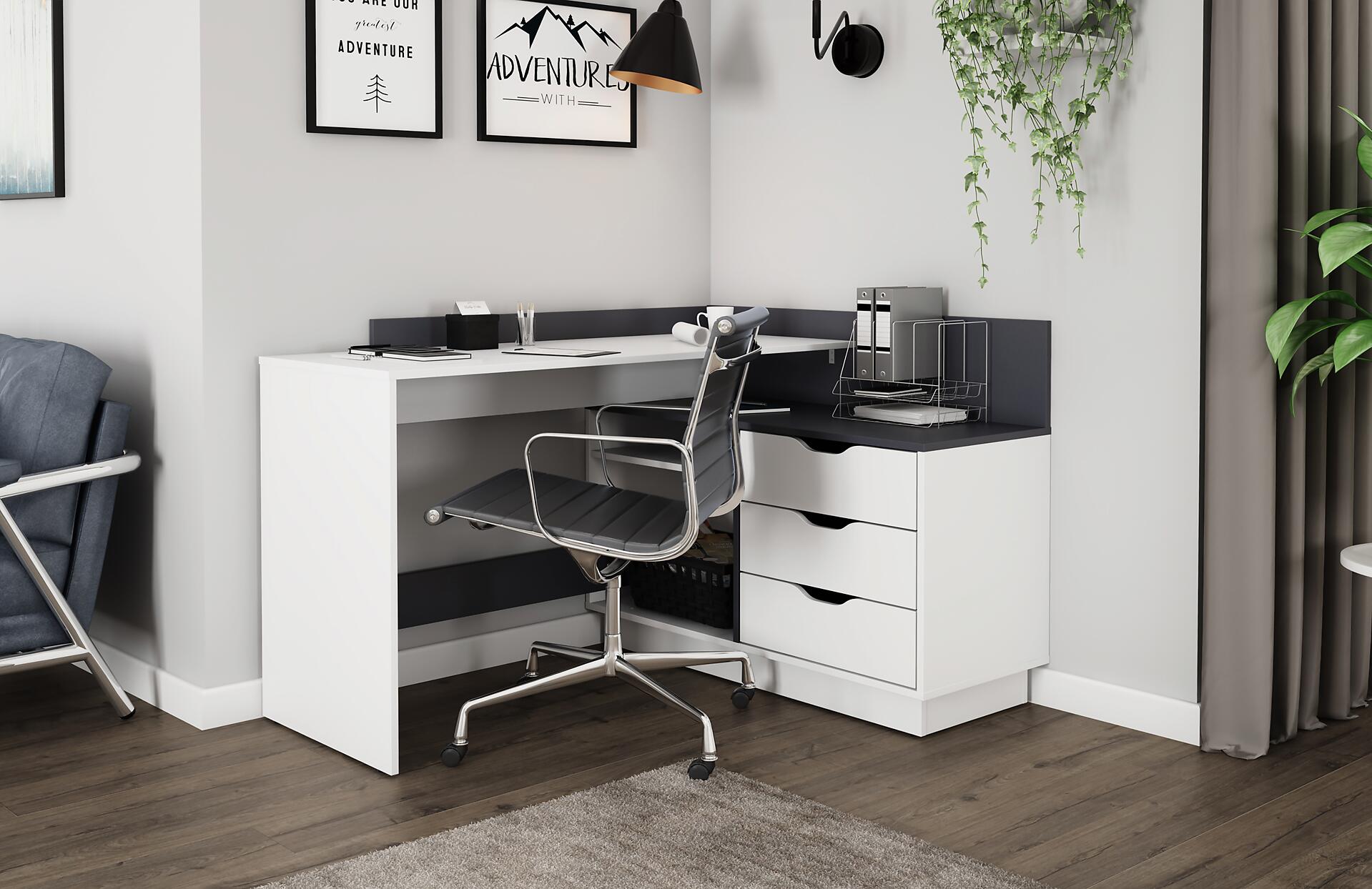 Winkelschreibtisch BELFAST weiß anthrazit B/H/T: ca. 129x83,5x105 cm