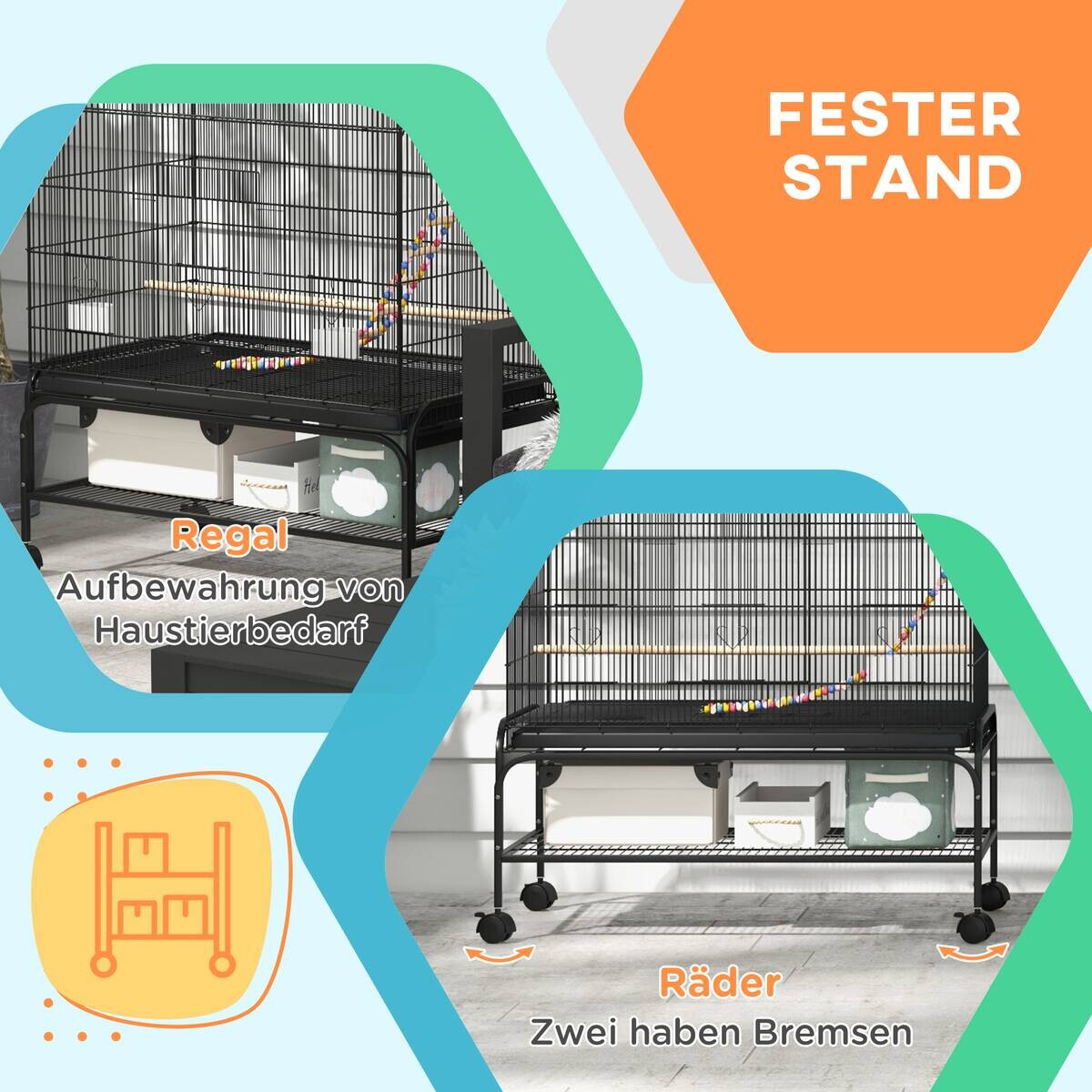 PawHut Vogelkäfig schwarz Kunststoff B/H/L: ca. 58x160x97 cm