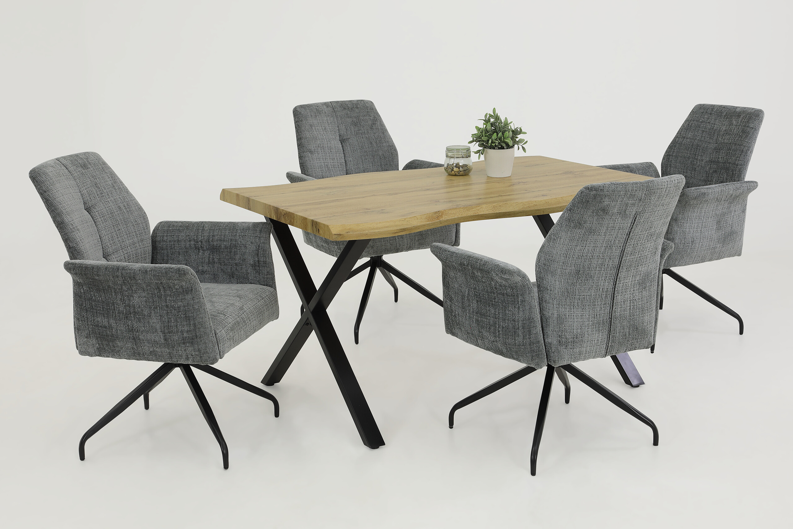 Armlehnstuhl Viktoria, 4er-Set hellgrau Microfaser Webstoff B/H/T: ca. 71x93x68 cm