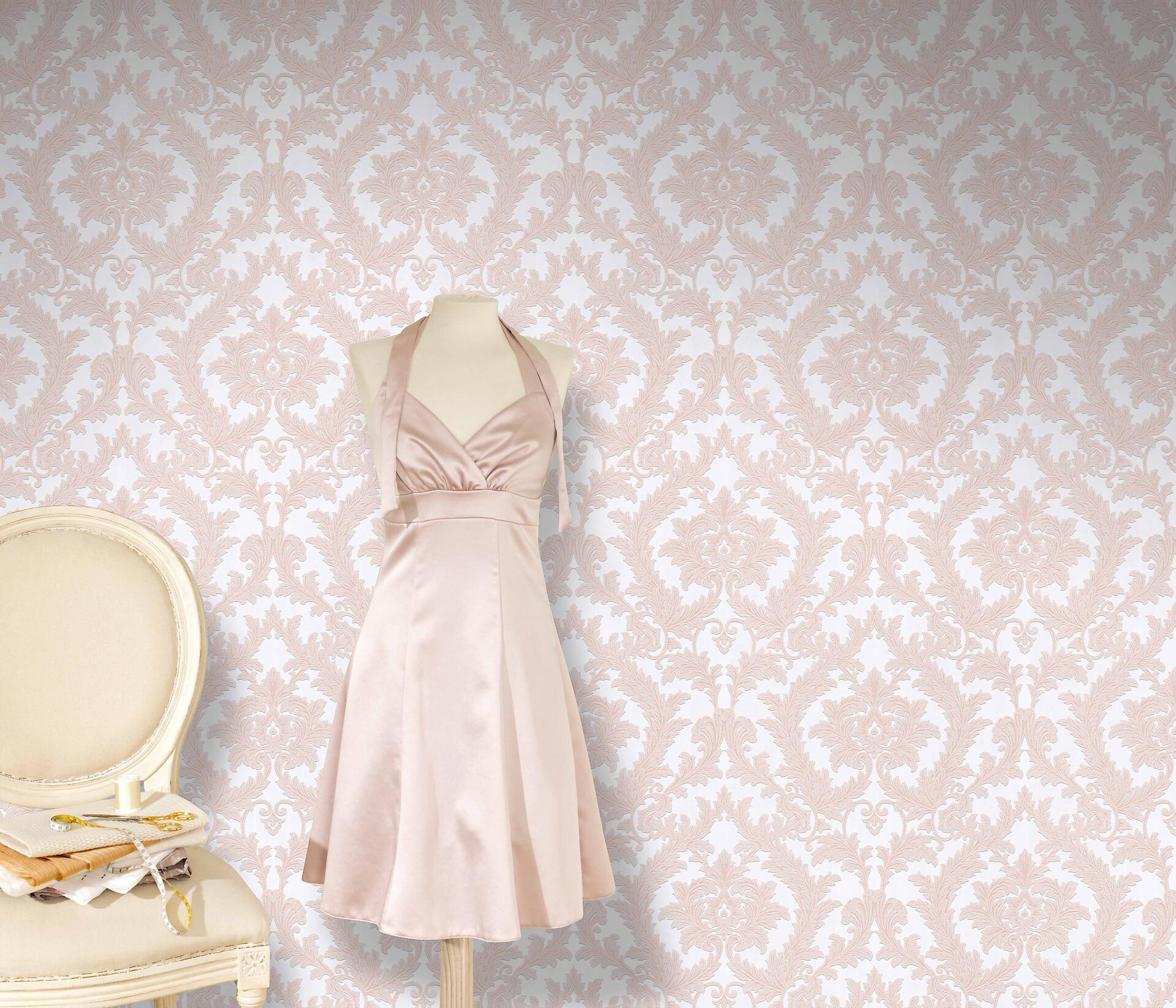 Vliestapete Ornament rosa weiß B/L: ca. 53x1005 cm