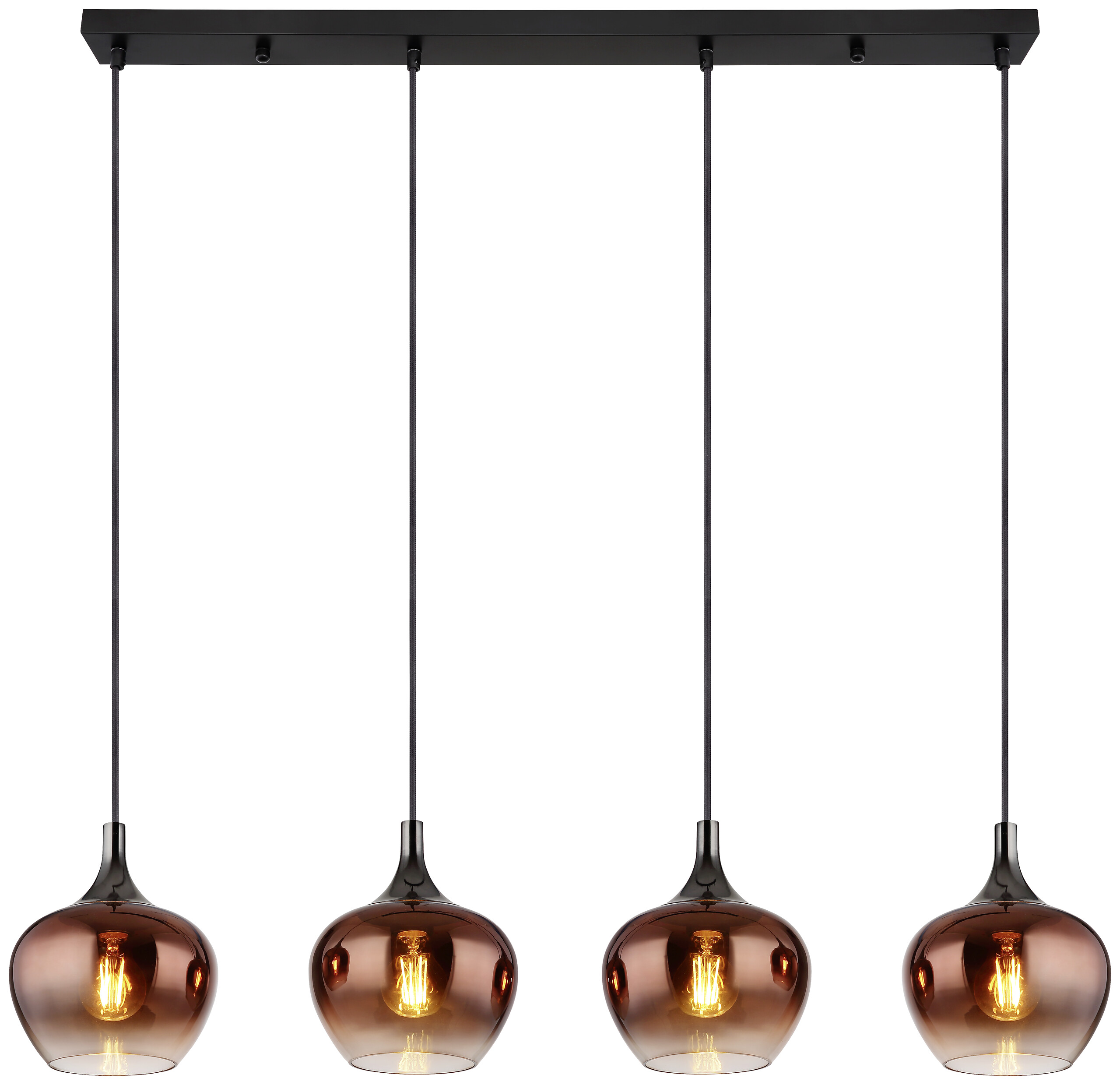 Pendelleuchte Maxy schwarz Metall Glas B/H/L: ca. 18x120x100 cm E27 4 Brennstellen