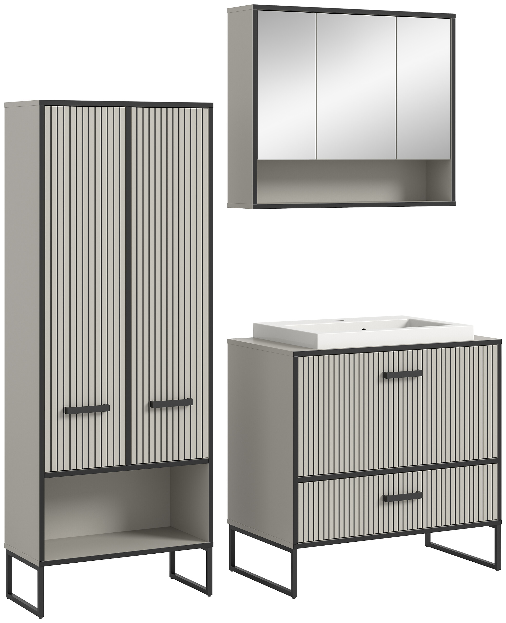 Badezimmer-Set BAGNO schwarz Kaschmirgrau Nachbildung B/H/T: ca. 154x192x48 cm Badezimmer-Set BAGNO schwarz Kaschmirgrau Nachbildung B/H/T: ca. 154x192x48 cm