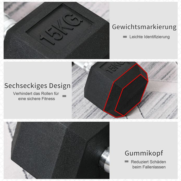 HOMCOM Kurzhantel schwarz Gummi B/H/T: ca. 15,5x10,4x15,5 cm