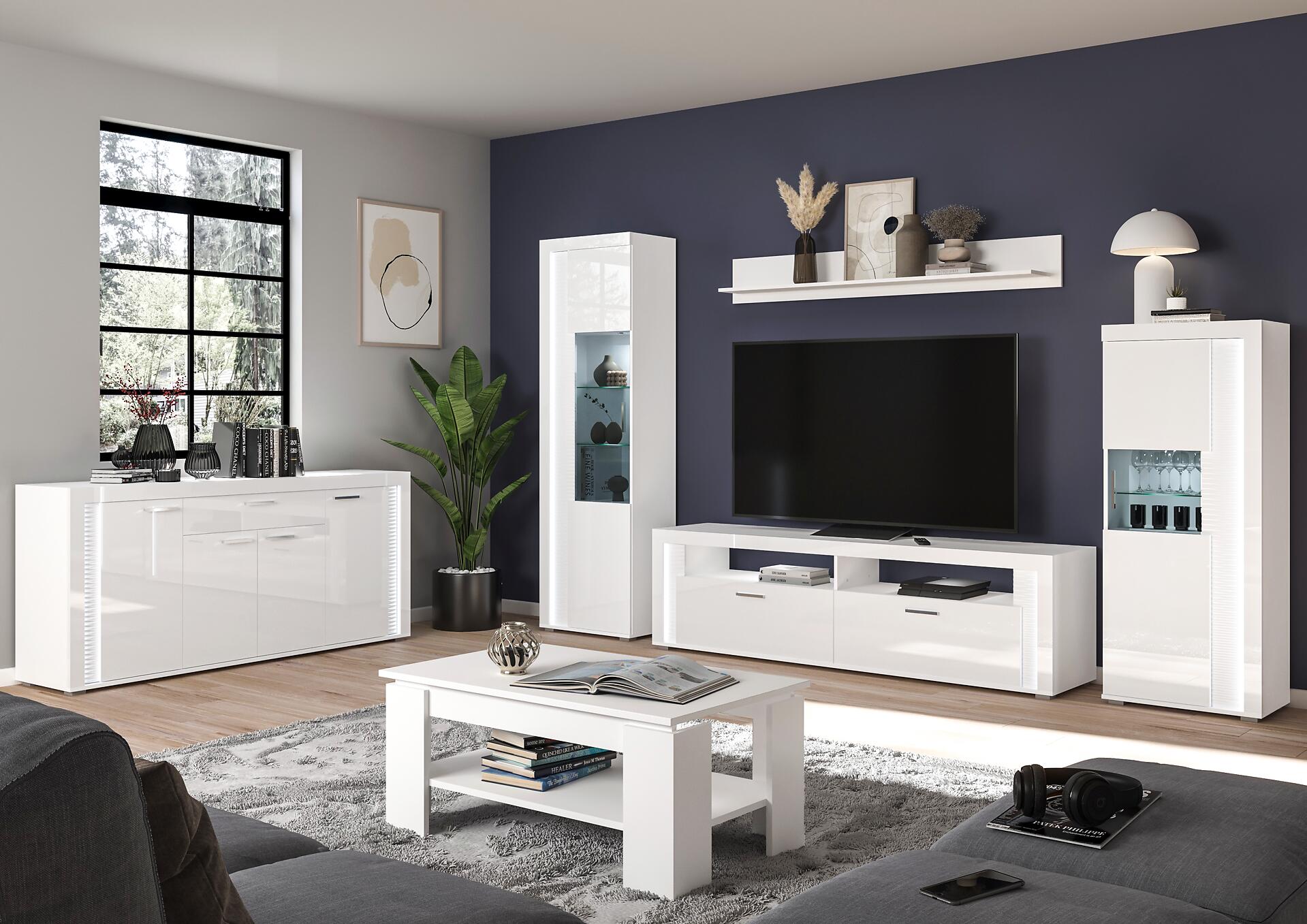 Standvitrine Skylight weiß weiß Hochglanz B/H/T: ca. 60x148x37 cm