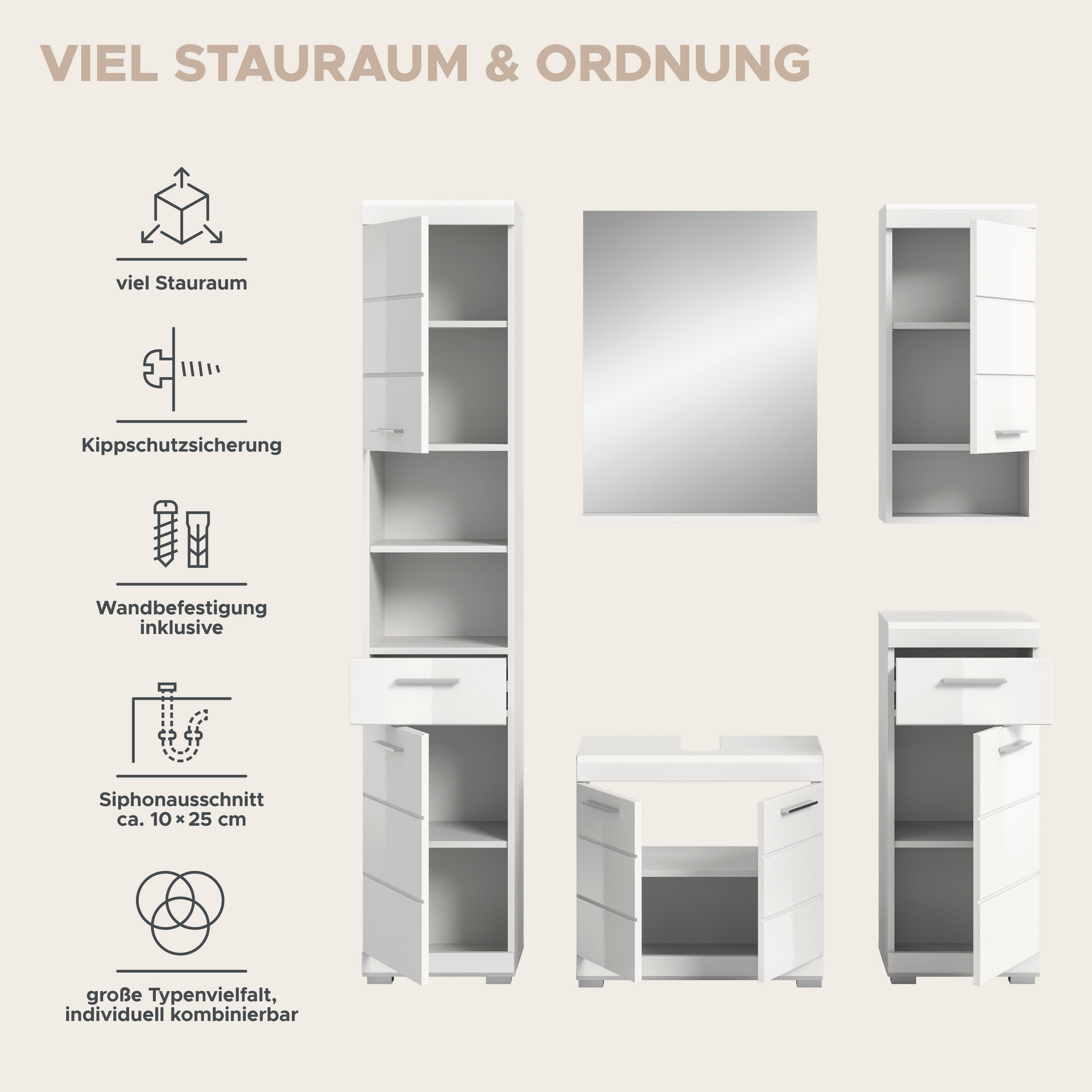 Badezimmer-Set Scout weiß weiß Hochglanz B/H/T: ca. 164x191x34 cm
