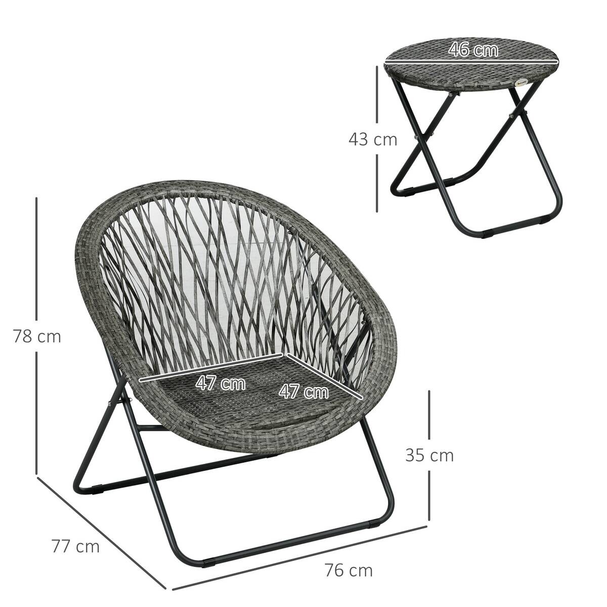 Outsunny Bistro-Set grau Kunststoff B/H/L: ca. 77x78x76 cm