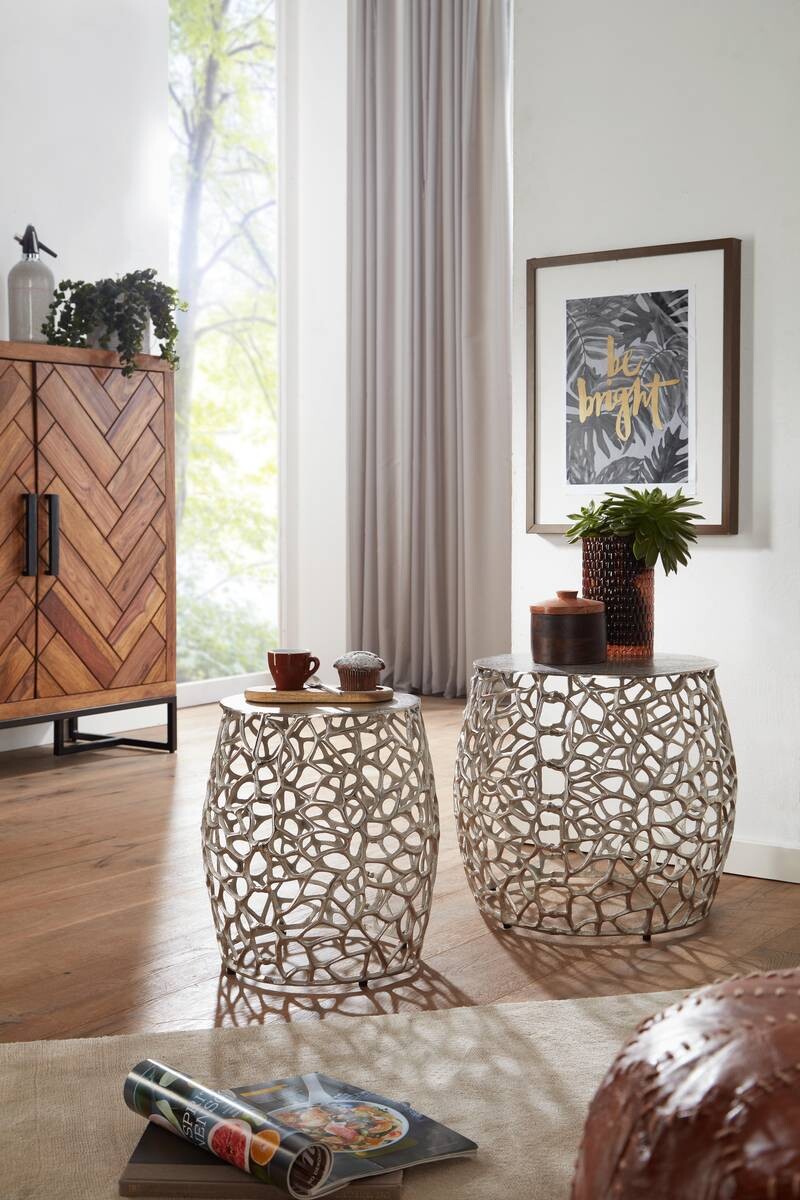 Beistelltisch 2er.-Set. silber B/H/T: ca. 46x42x46 cm