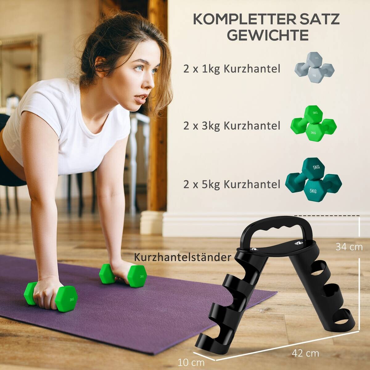 SPORTNOW Hantelset mehrfarbig Kunststoff B/H/L: ca. 10x30x42 cm