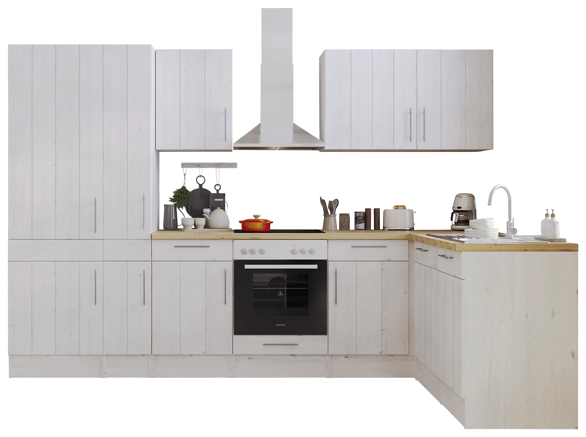 Respekta Winkelküche BERPL310LHWC weiß Lärche Nachbildung B/H/T: ca. 310x211x172 cm