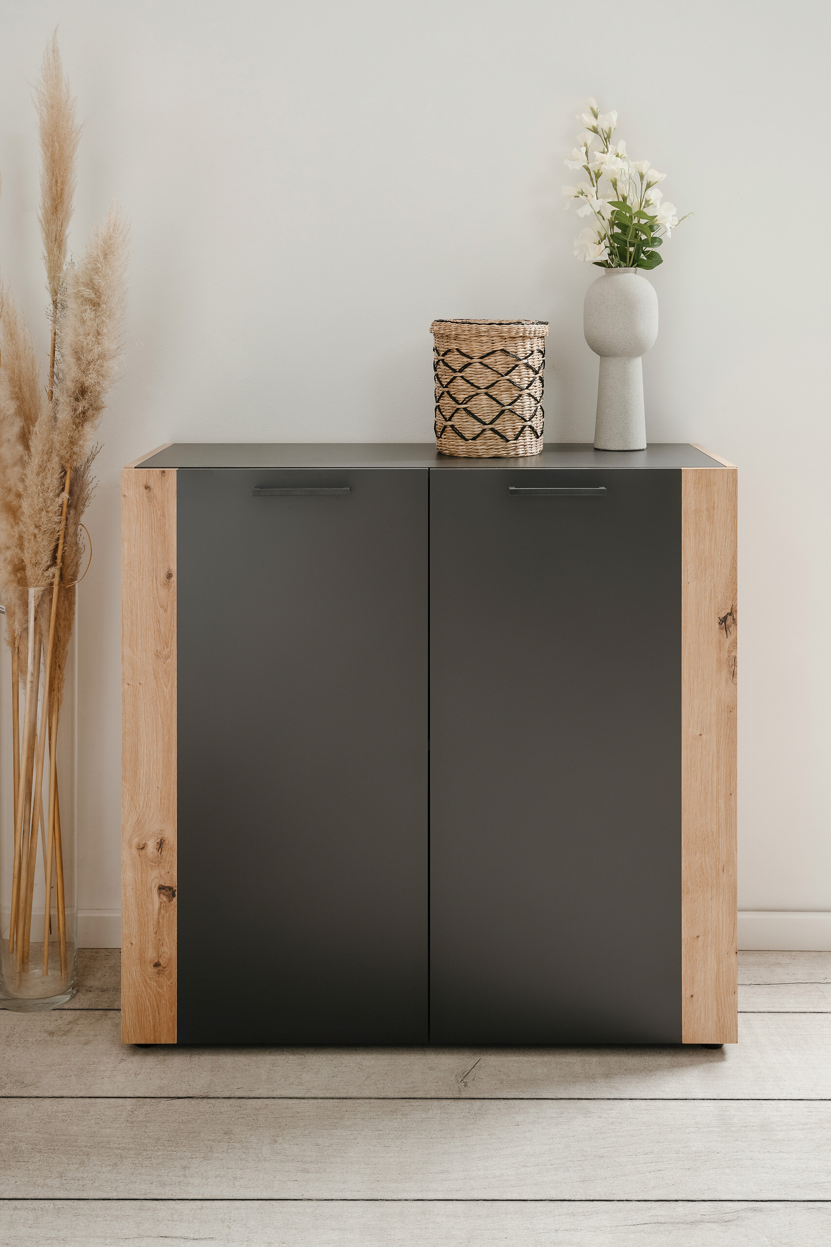 Kommode Cento anthrazit Eiche Artisan Oak Nachbildung B/H/T: ca. 89x83x35 cm