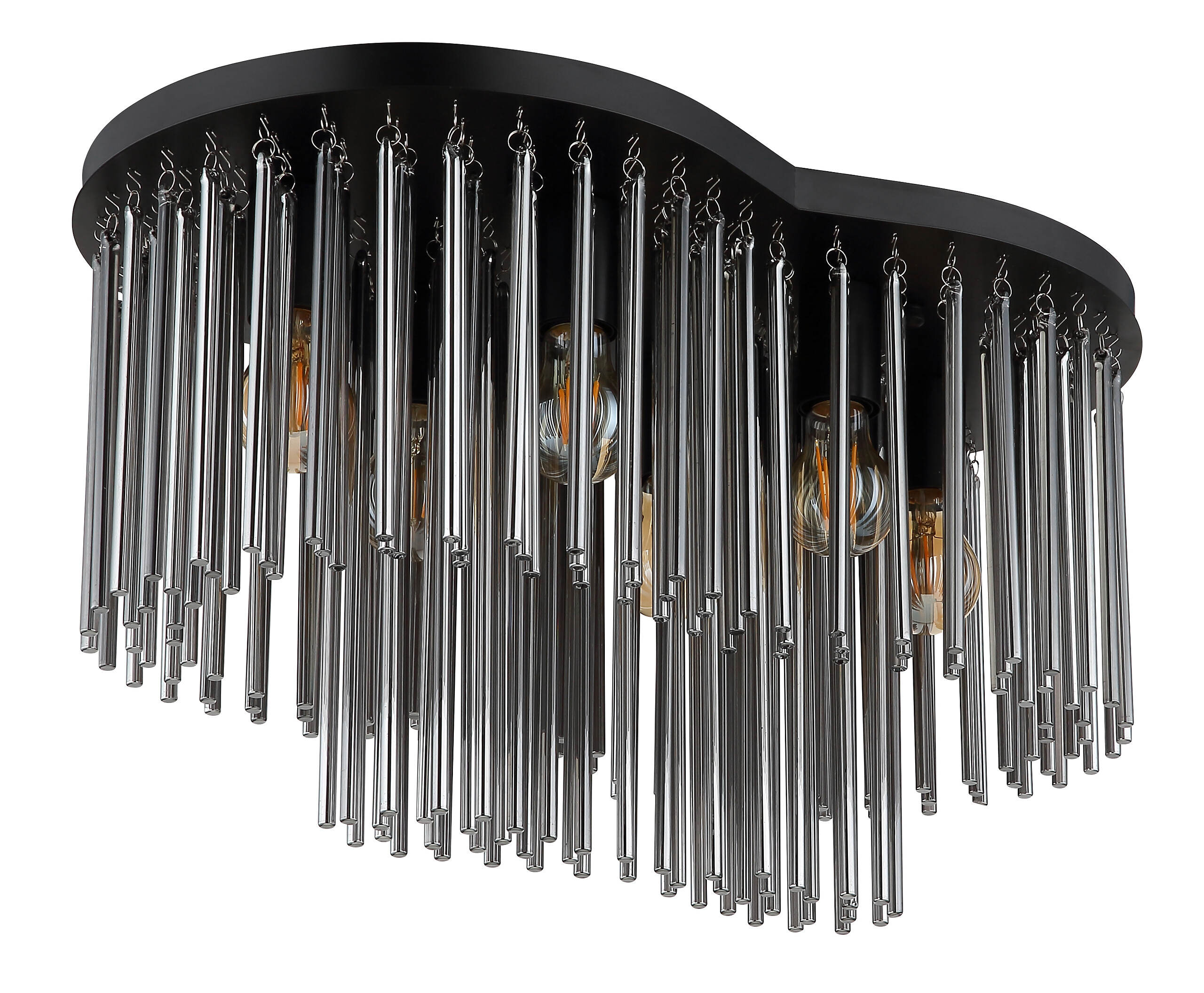 GLOBO Deckenleuchte mattschwarz Rauch Metall Glas B/H/T/L: ca. 35x34,5x60x60 cm E27 6 Brennstellen