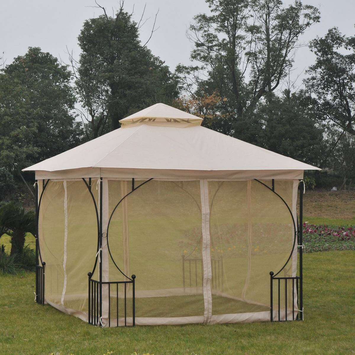 Outsunny Gartenpavillon beige Metall B/H/L: ca. 300x275x300 cm