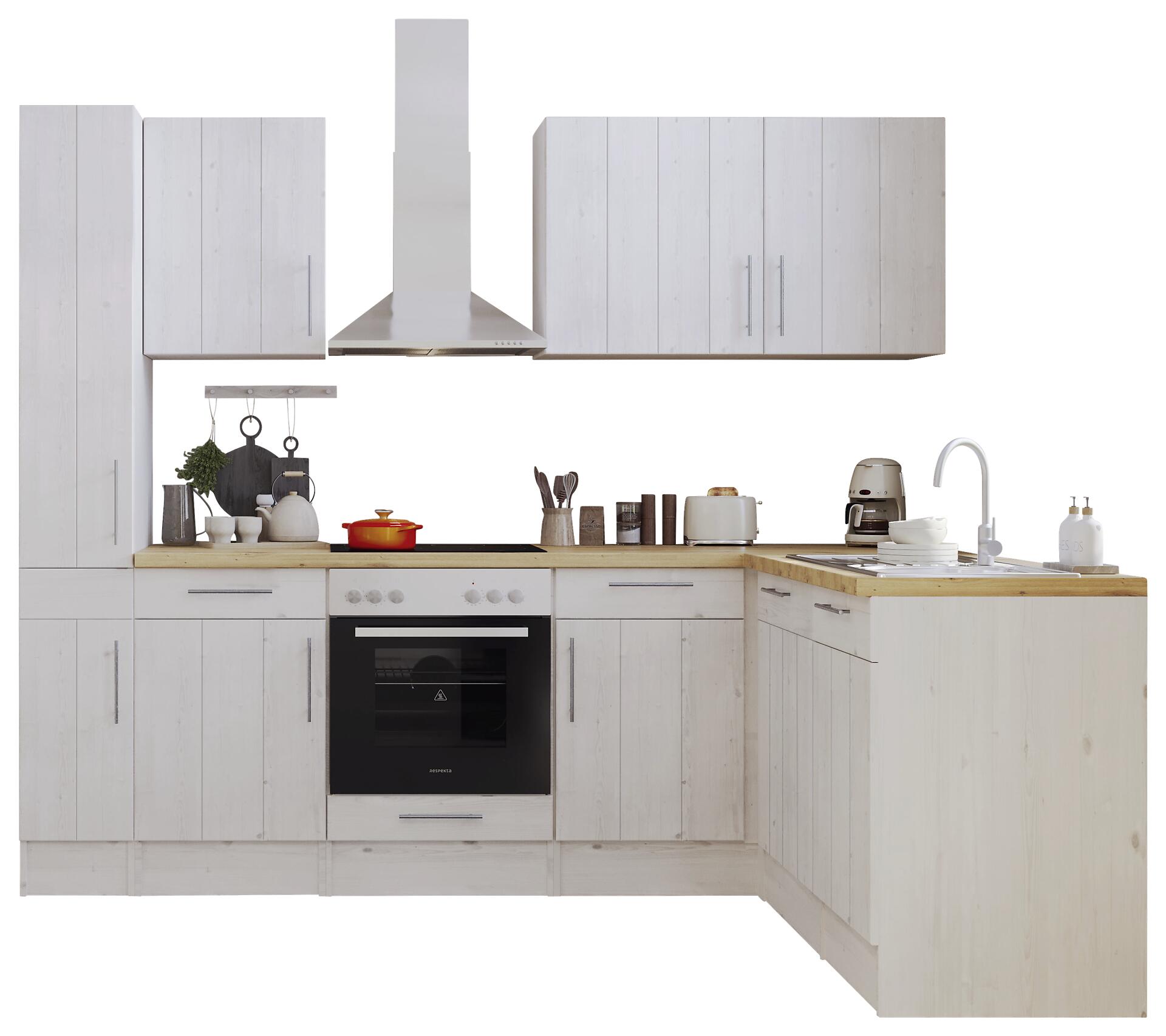 Respekta Winkelküche BERPL250LHWC weiß Lärche Nachbildung B/H/T: ca. 250x211x172 cm
