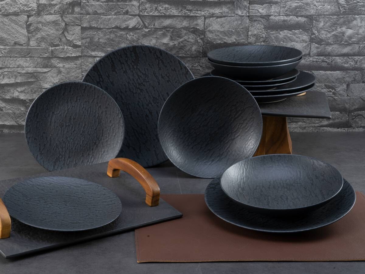 CreaTable Tafelservice Schiefer schwarz Steinzeug 12 tlg.