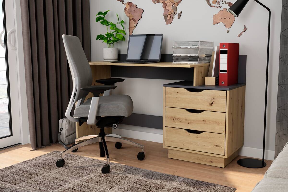 Schreibtisch BELFAST Eiche Artisan Nachbildung anthrazit B/H/T: ca. 138x83,5x51,5 cm