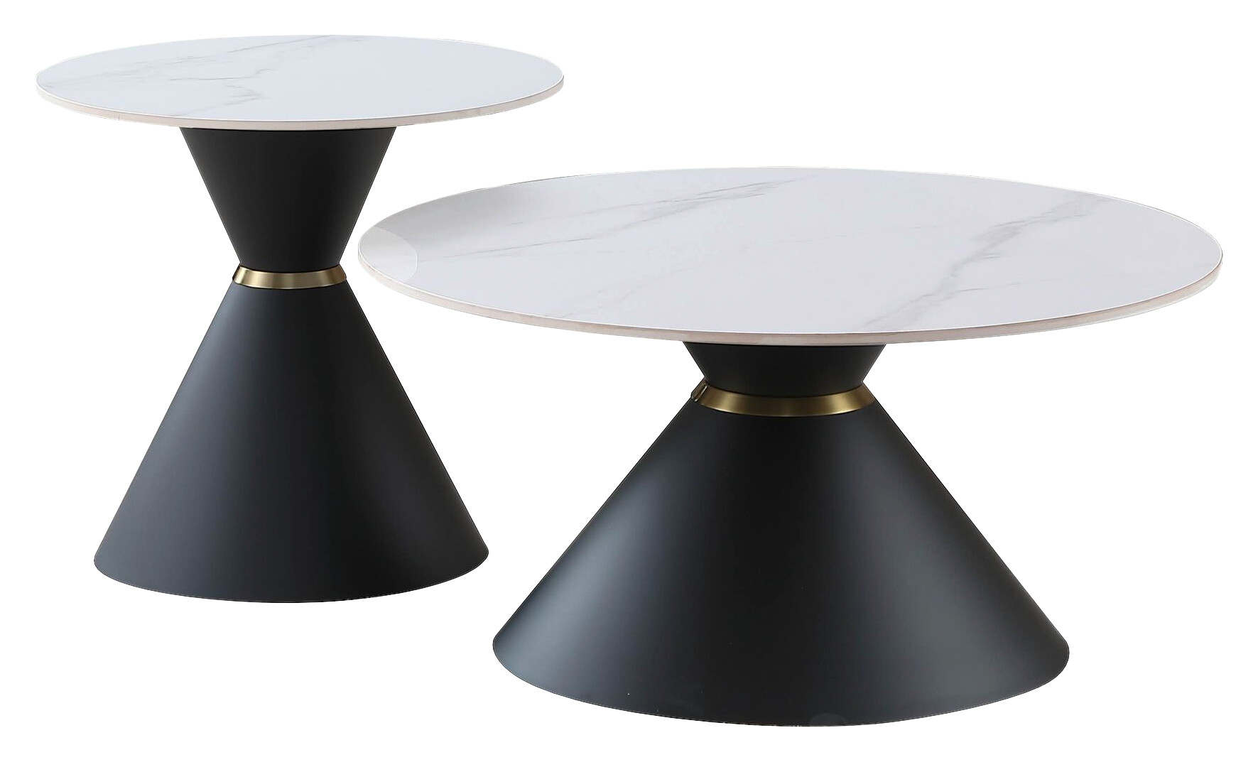 Couchtisch C222S-Twin weiß schwarz gold Keramik Metall B/H: ca. 80x40 cm