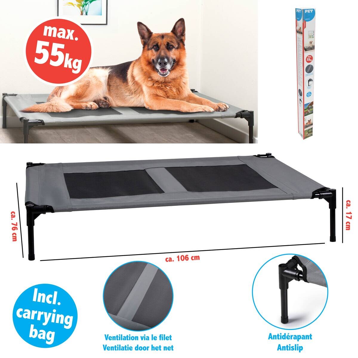 Pet Comfort Haustierbett grau Polyester B/H/L: ca. 106x17x76 cm