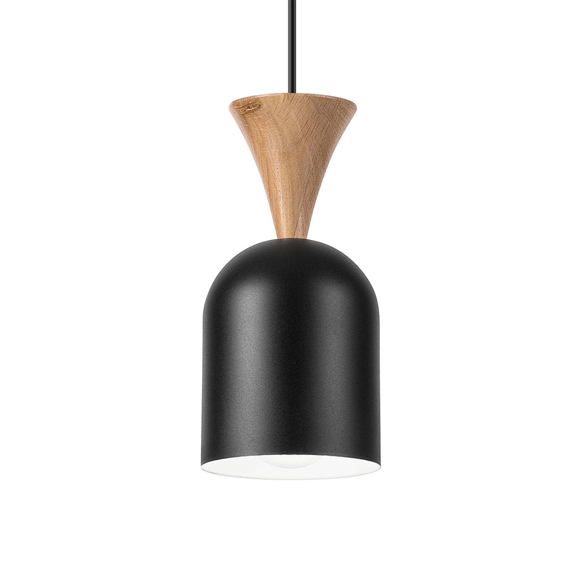 Lamkur Hängeleuchte schwarz Eiche Stahl Holz B/H/L: ca. 11x102x11 cm E27 1 Brennstellen