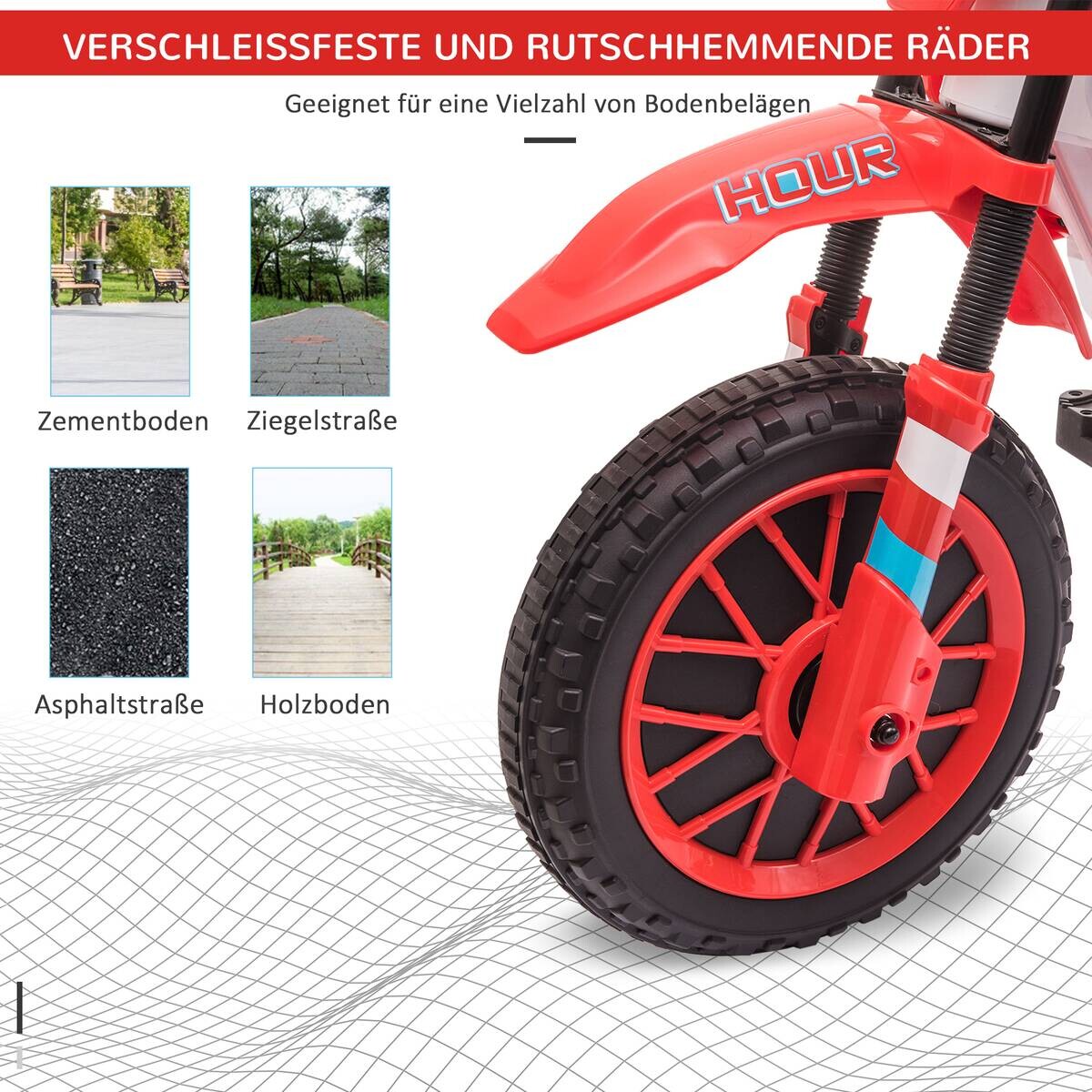 HOMCOM Kinder-Elektromotorrad rot B/H/L: ca. 51,5x68x106,5 cm