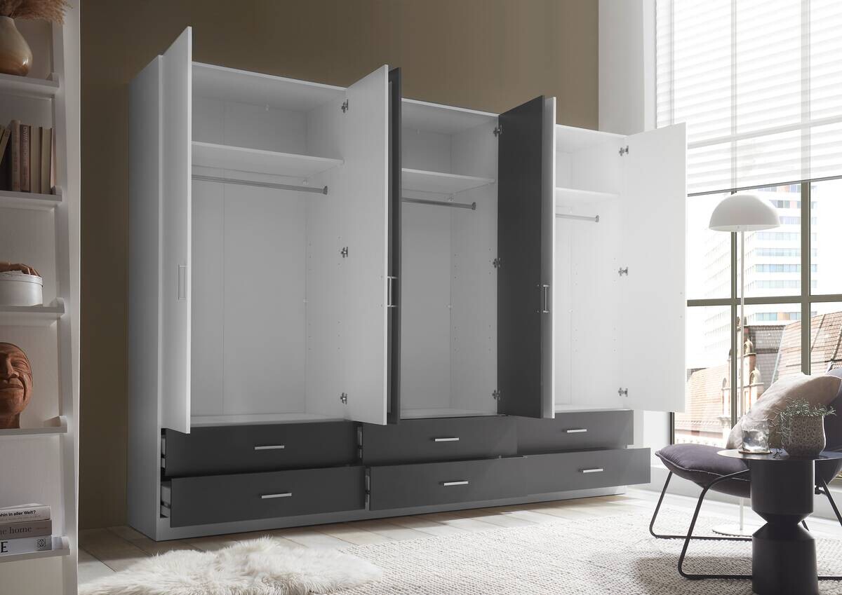 Kleiderschrank Janne weiß Graphit B/H/T: ca. 272x211x55 cm