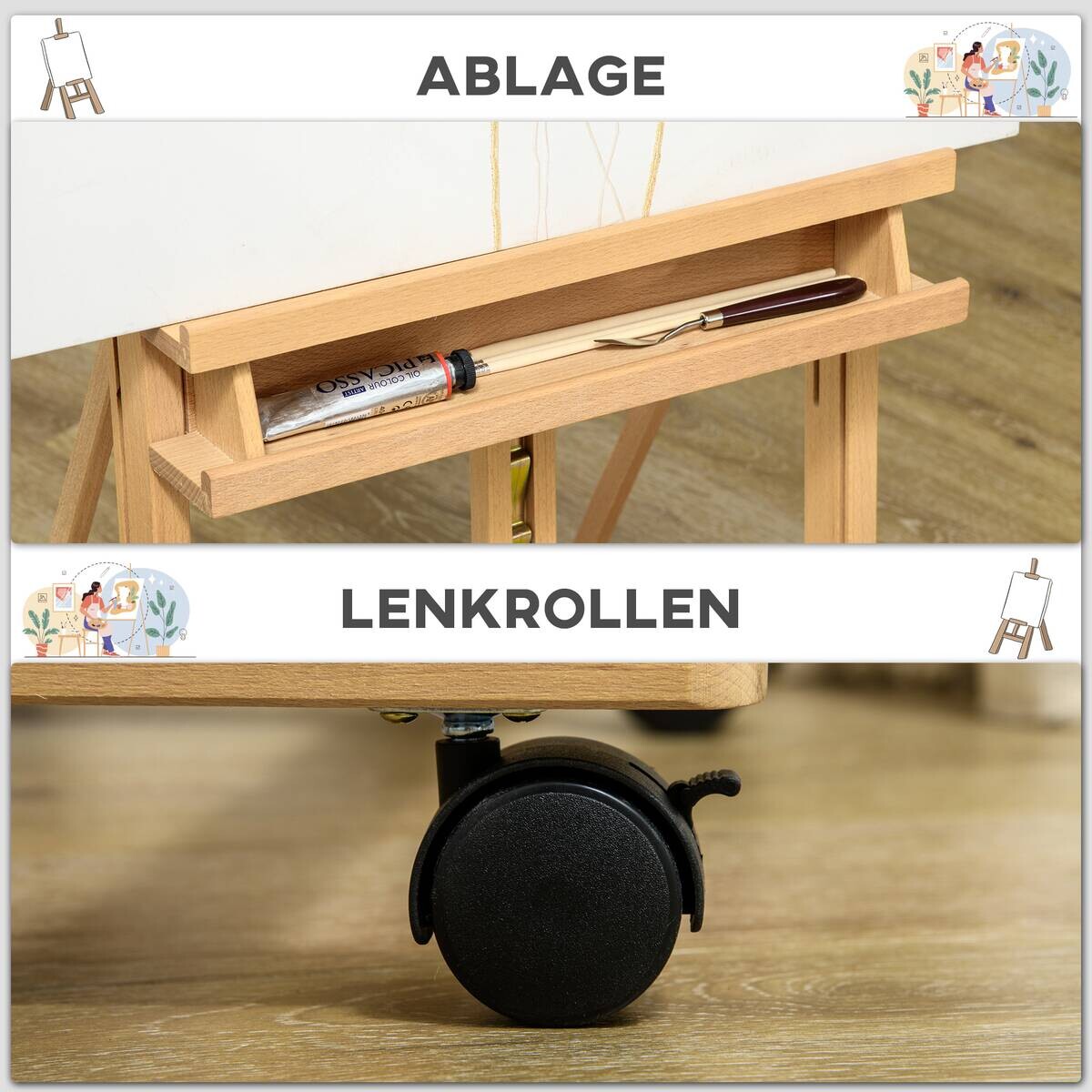 Vinsetto Staffelei natur Buche B/H/L: ca. 53x50,5x238 cm