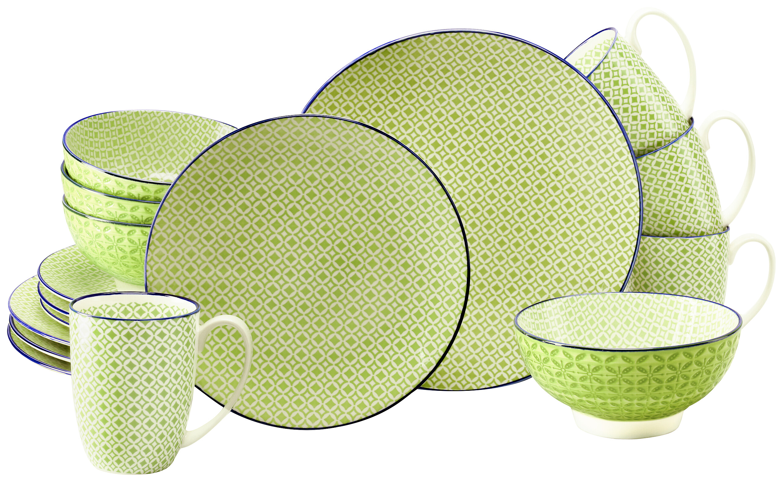 CreaTable Kombiservice Mediterran Grün, grün Steinzeug 16 tlg.