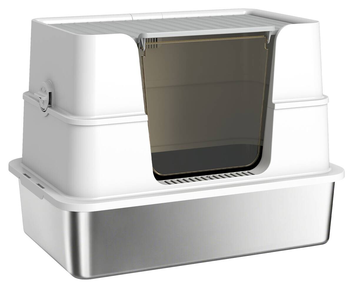 PawHut Katzenklo hellgrau Kunststoff B/H/L: ca. 40,2x44,5x60,2 cm