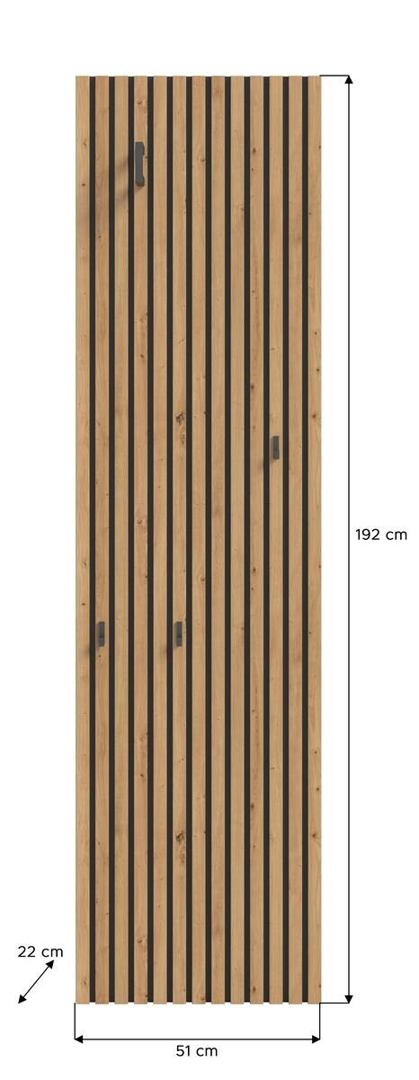 Garderobenpaneel Delton Eiche Artisan Nachbildung B/H/T: ca. 51x192x22 cm