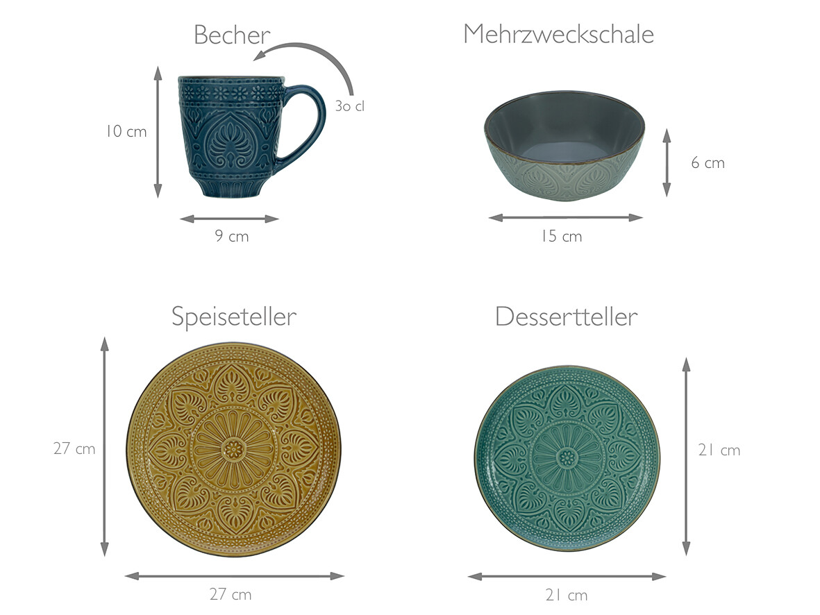 CreaTable Kombiservice Samarkand multicolor Steinzeug 16 tlg.