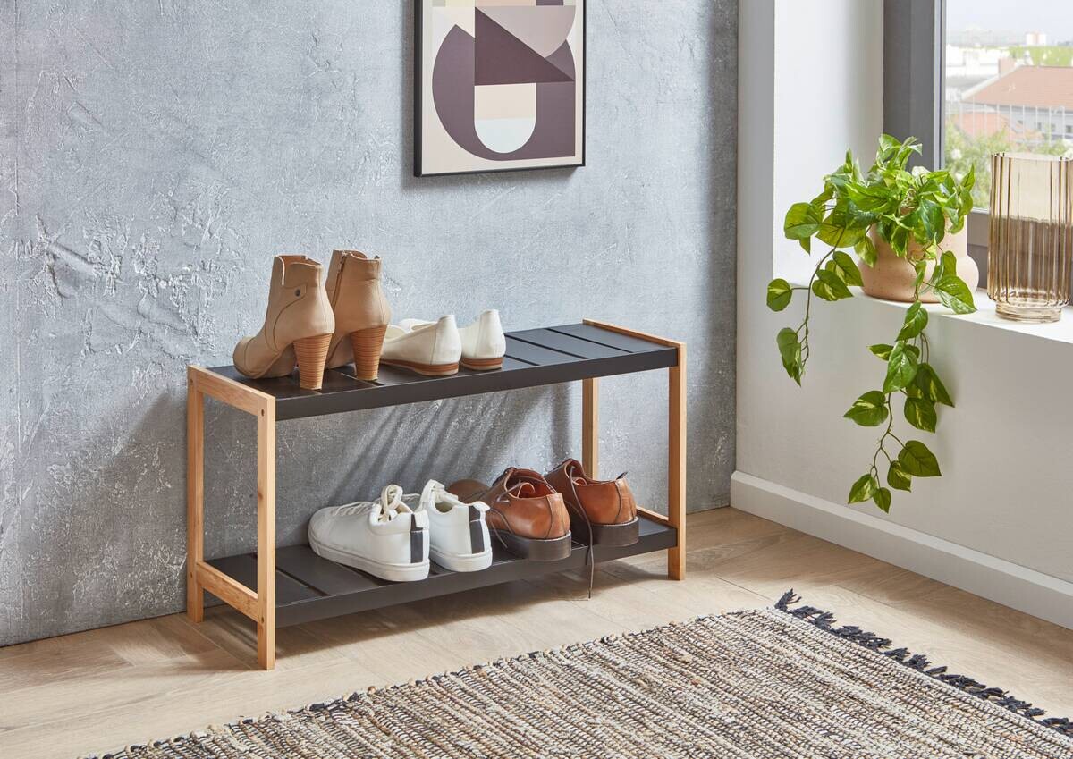 Schuhregal natur schwarz B/H/T: ca. 70x36x26 cm