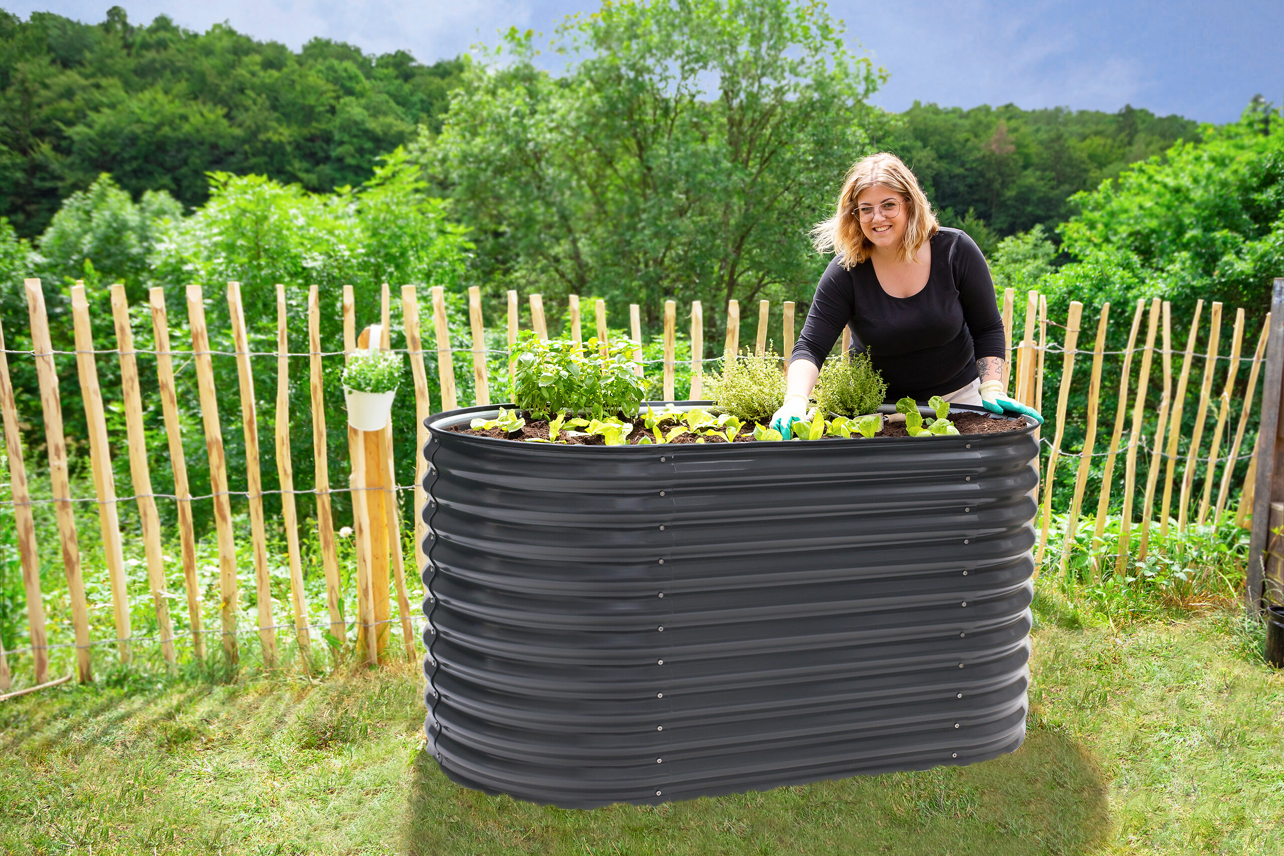 Westmann Hochbeet Oval anthrazit Metall B/H/L: ca. 80x82x160 cm